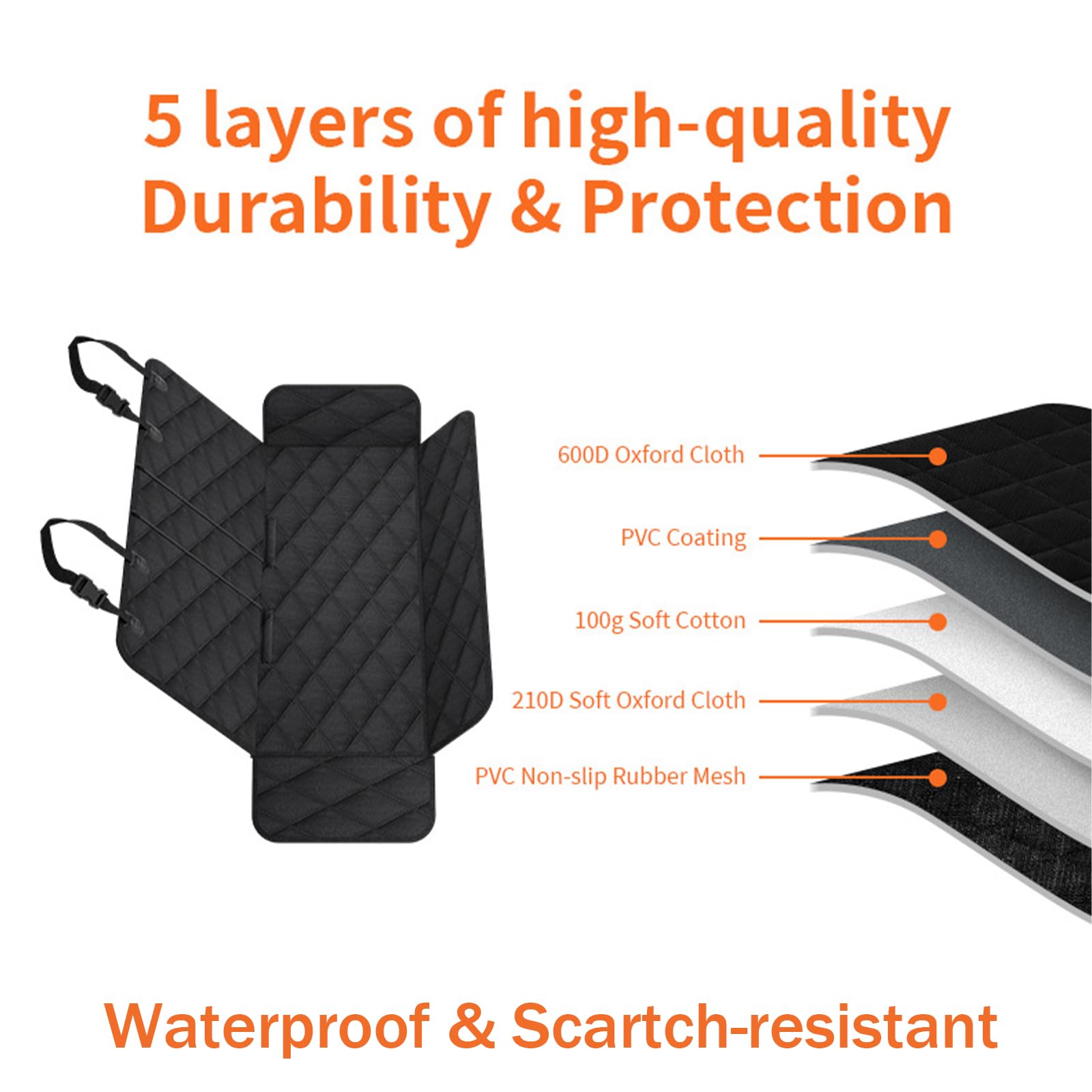 Doggiekit Dog Car Seat Cover For Back Seat, Waterproof Rear Seat Protector, Full Protection From Mud Scratches Shedding, Non-Sli