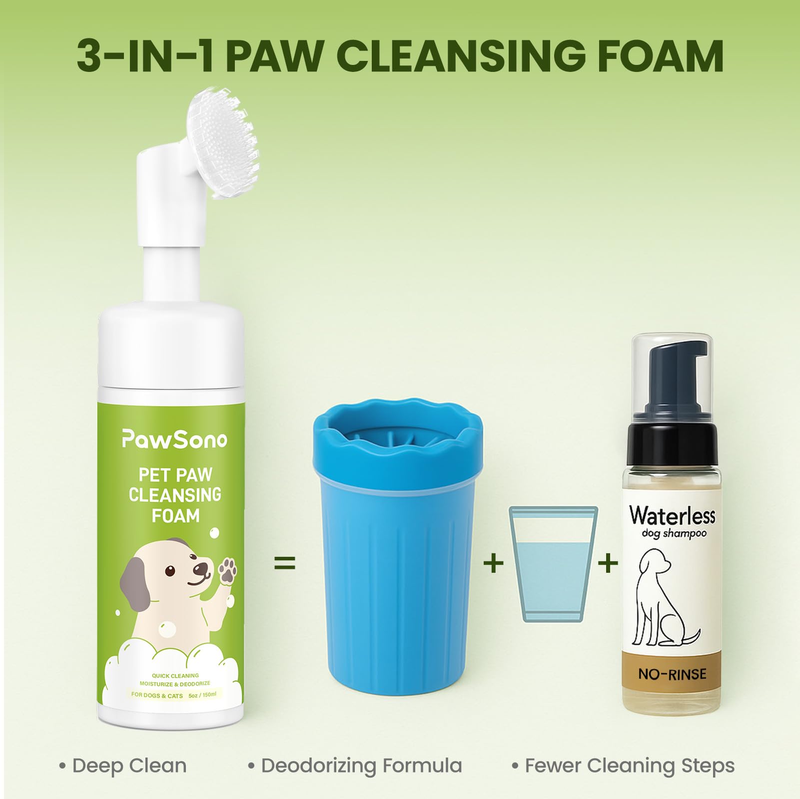 Pawsono Paw Cleaner For Dogs & Cats, No-Rinse Foaming Pet Foot Washer With Built-In Scrubber Brush For Dirty, Muddy Paws - Suita