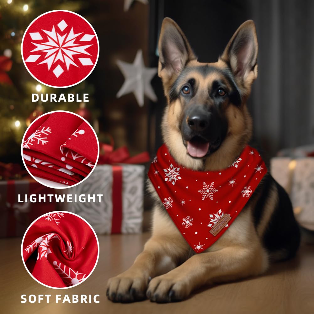 Christmas Dog Bandanas 2 Pack Soft Cotton Washable Christmas Tree & Snowflakes Scarf - Multiple Sizes, Adjustable Fit - Premium