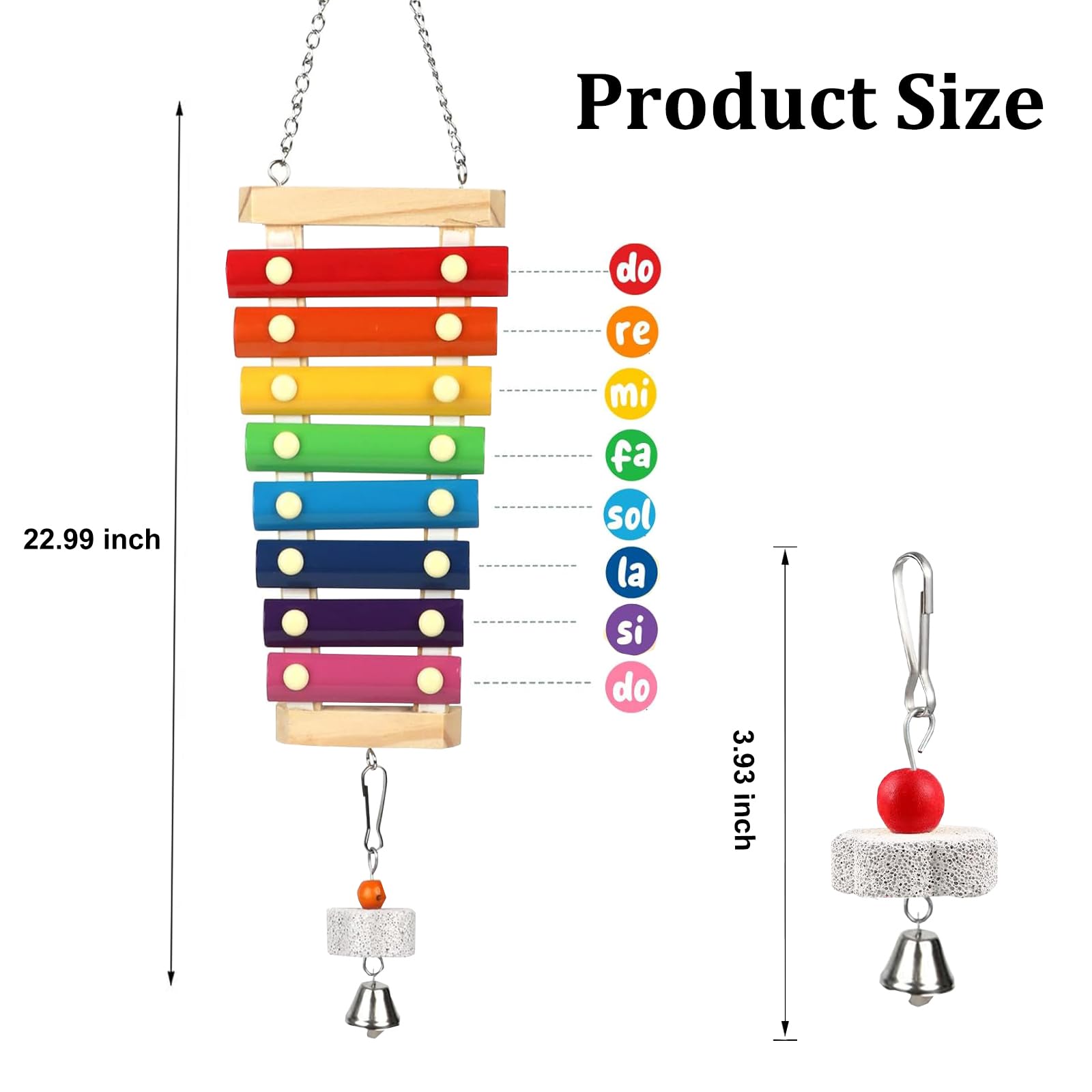 Hzakxin Large Parrot Suspensible Xylophone Toy, Multicolored Natural Wooden Bird Chewing Toys With Grinding Stone For Large, Med