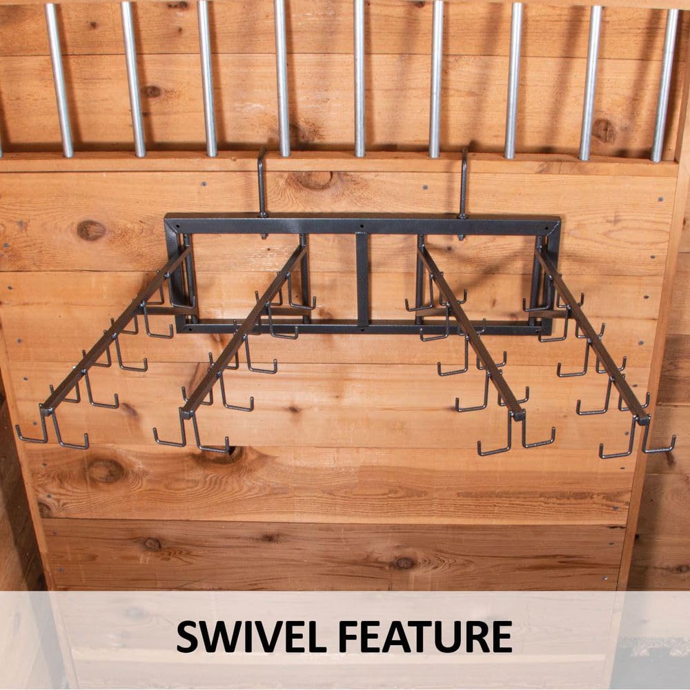 EASY-UP Pro Series 40 Swivel Hook Horse Bridle & Halter Tack Rack | Installed Size 27 Length x 9 Height x 21 Depth | Hooks Rotat