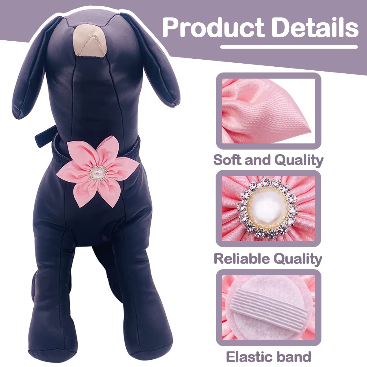 Pet Show 4Pcs 3.5' Small Dog Collar Flowers Pearl Cat Slides Bow Ties Adjustable Floral Collar Attachment For Puppy Girls Decor