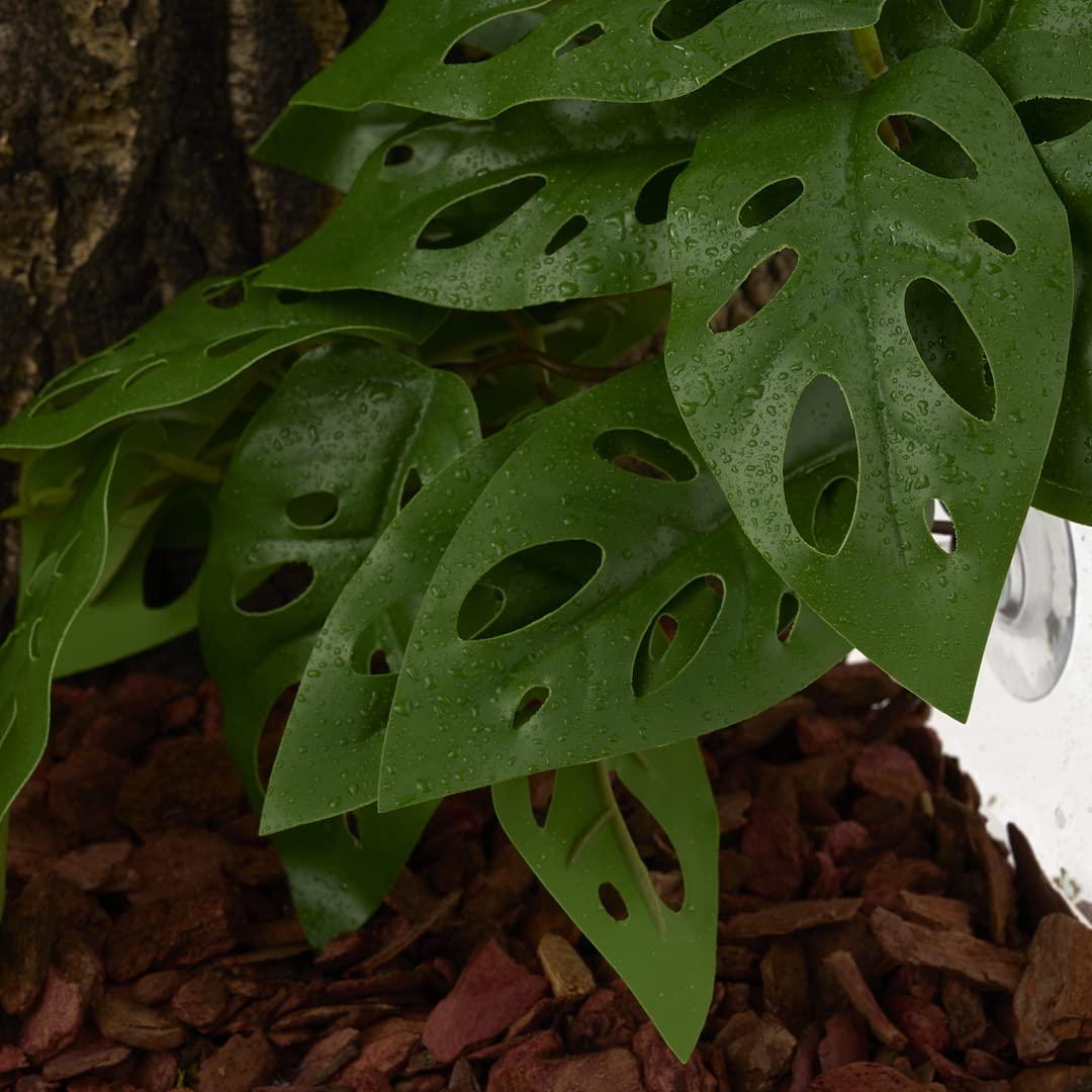 Woledoe Reptile Plants For Terrarium, Amphibian Habitat Decor Artificial Hanging Plants With Suction Cup - Fake Swiss Cheese Plants Monstera Adansonii
