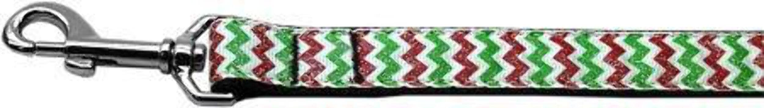 Christmas Pet Dog & Cat Nylon Collar or Leash, &quot;Christmas Sparkle Chevron&quot; 5/8&quot; w x 4 ft. leash