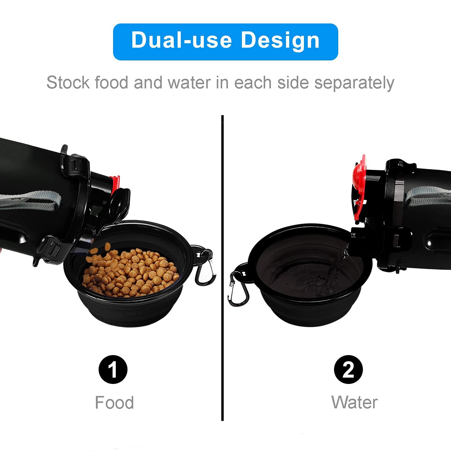 Dog Travel Water Bottle Collapsible Bowls, 2 in 1 Pet Food Container with Collapse Bowls, Outdoor Portable Water Bowls for Walki