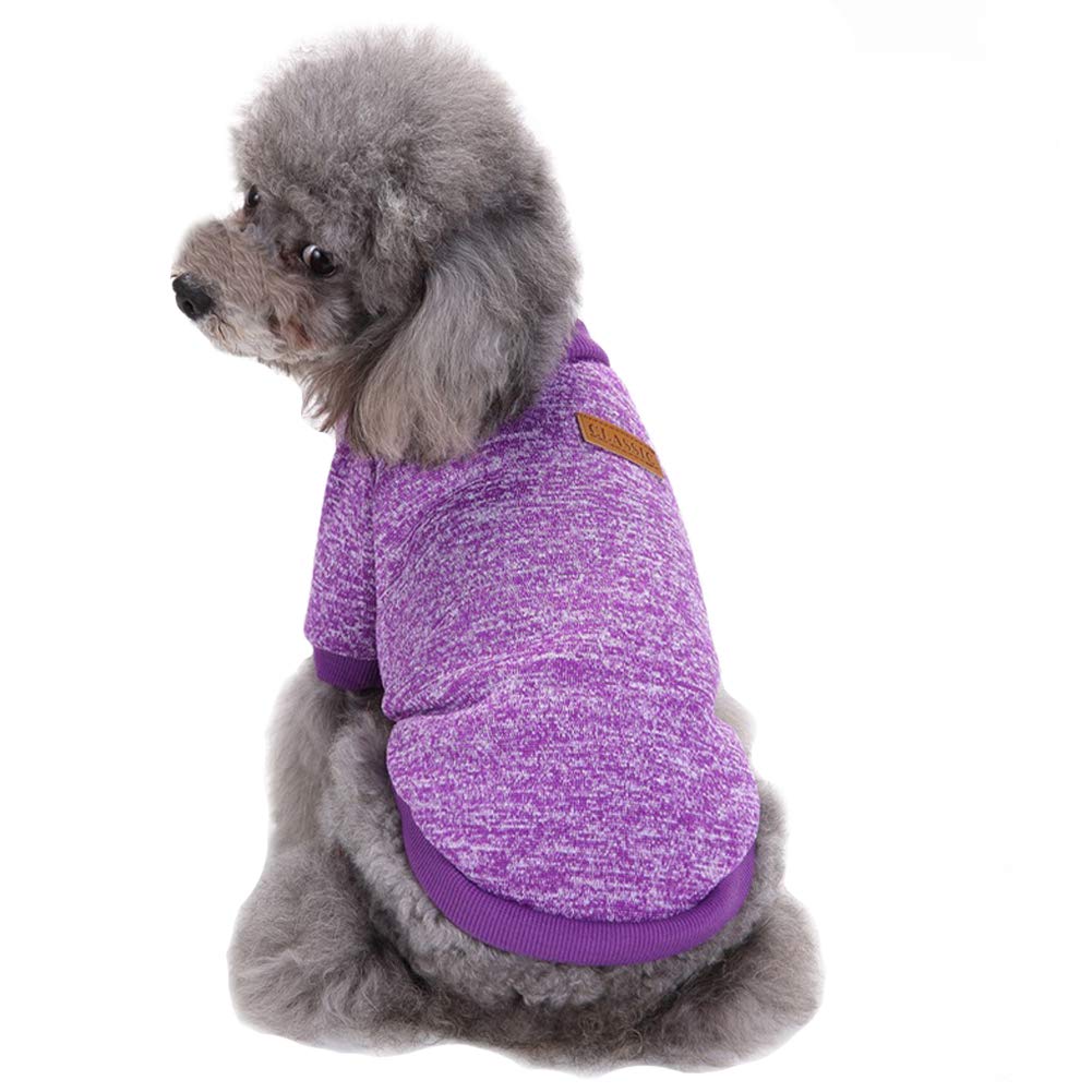 CHBORLESS Pet Dog Classic Knitwear Sweater Warm Winter Puppy Pet Coat Soft Sweater Clothing for Small Dogs (M, Purple)