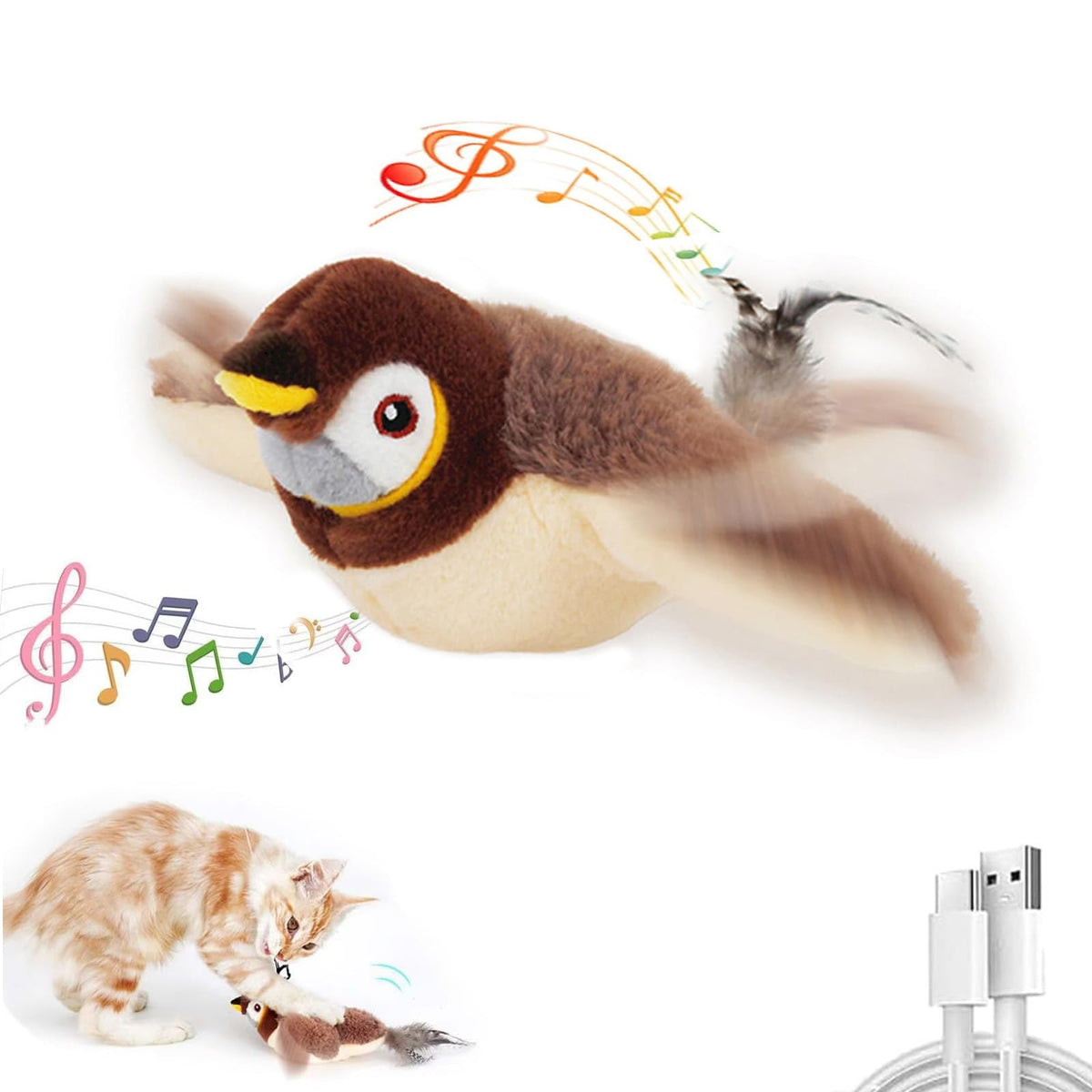 Generic 2025 Flying Bird Cat Toy, Interactive Chirping Bird Cat Toy Flapping Wings, Blue, Adult Cats