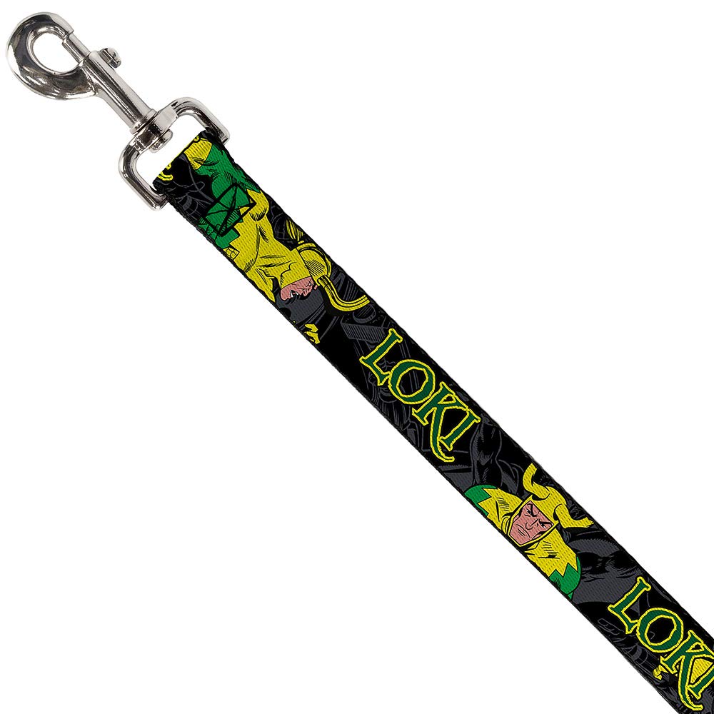 Buckle-Down Dog Leash Loki In Action Black Gray Yellow Green 6 Feet Long 1.0 Inch Wide, Multicolor, Dl-6Ft-Wav028