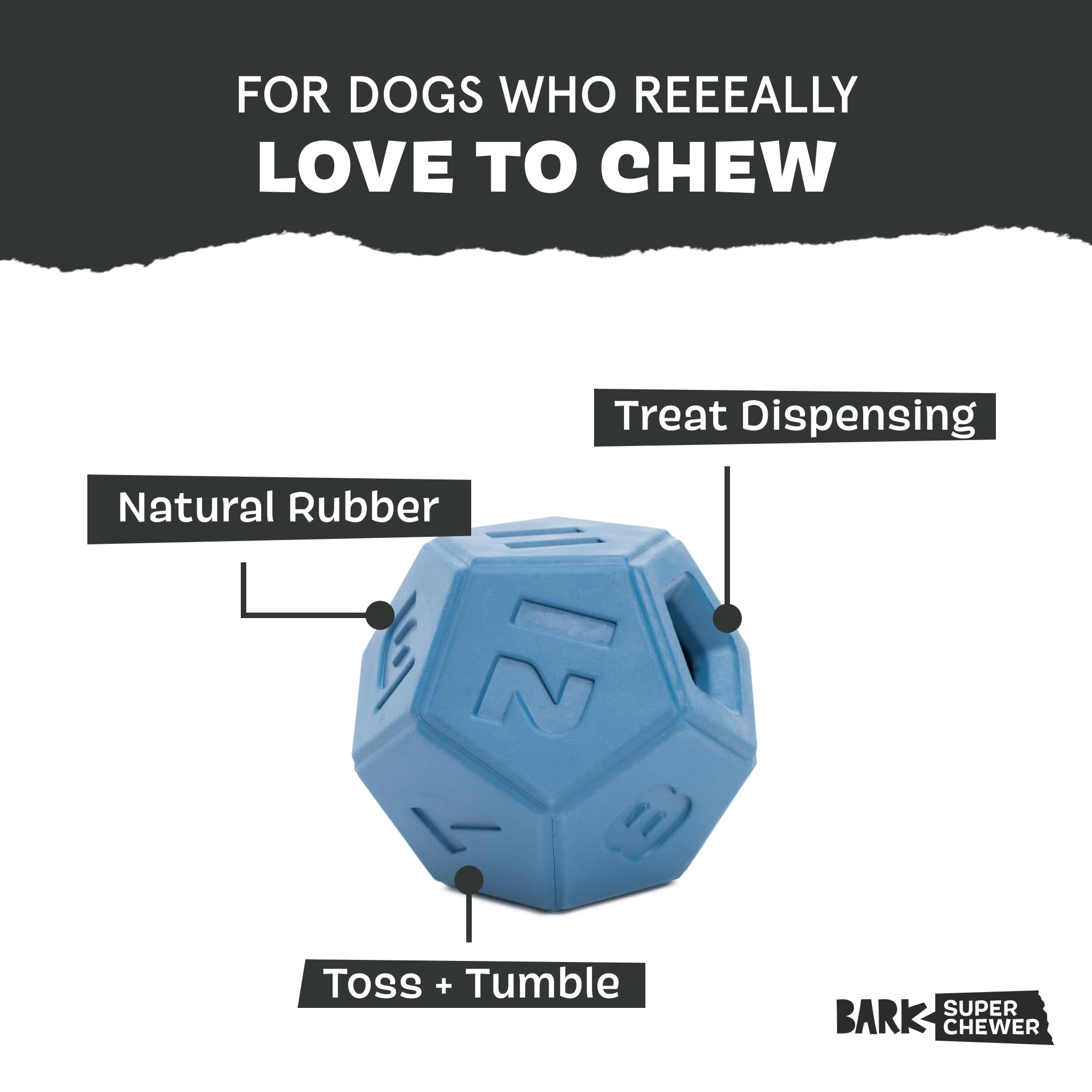 Barkbox Roll And Play Die Dog Toy, Natural Rubber, Treat Dispensing, Toss & Tumble Fun With Wacky Bounce - Dog Toy For Aggressiv