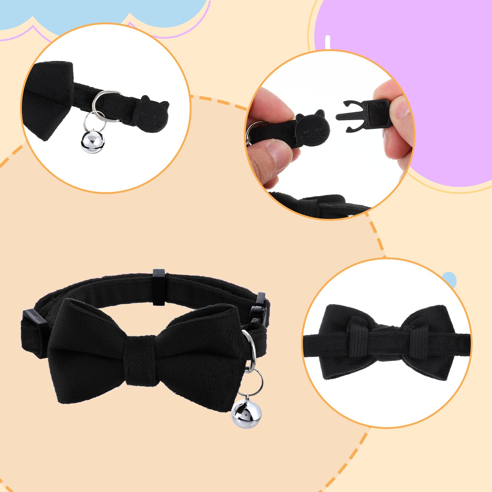 Cat Collars Breakaway With Cute Bow Bell Cat Collars Kitten Small Puppy Safety Bow Tie Basic Color Velvet Kitten Collar Gentleme