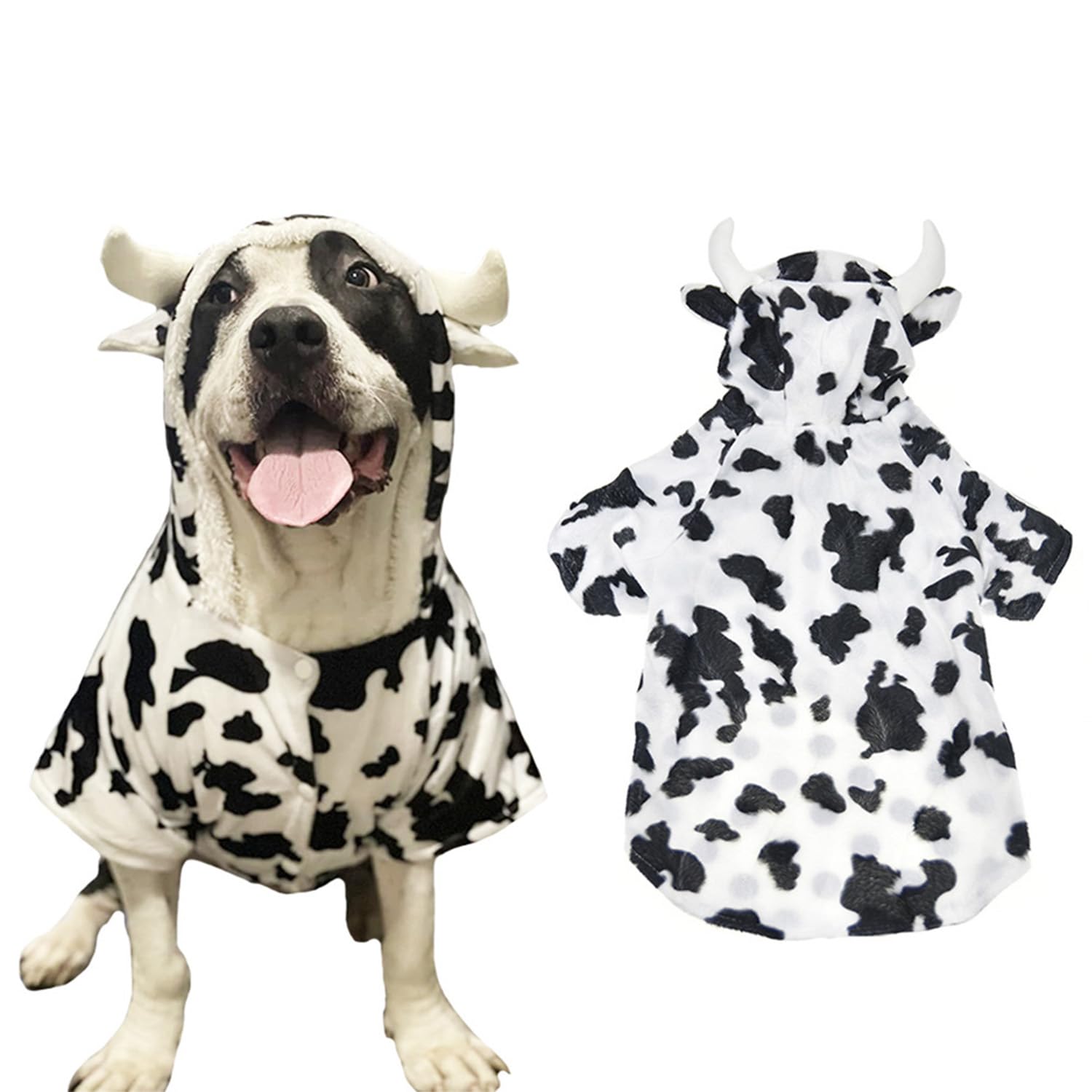Fladorepet Halloween Dog Cow Costume Outfits For Small Medium Large Dog Winter Fleece Puppy Jacket Coat Hoodie Funny Dog Clothes Golden Retriever (Xx-Large, White)