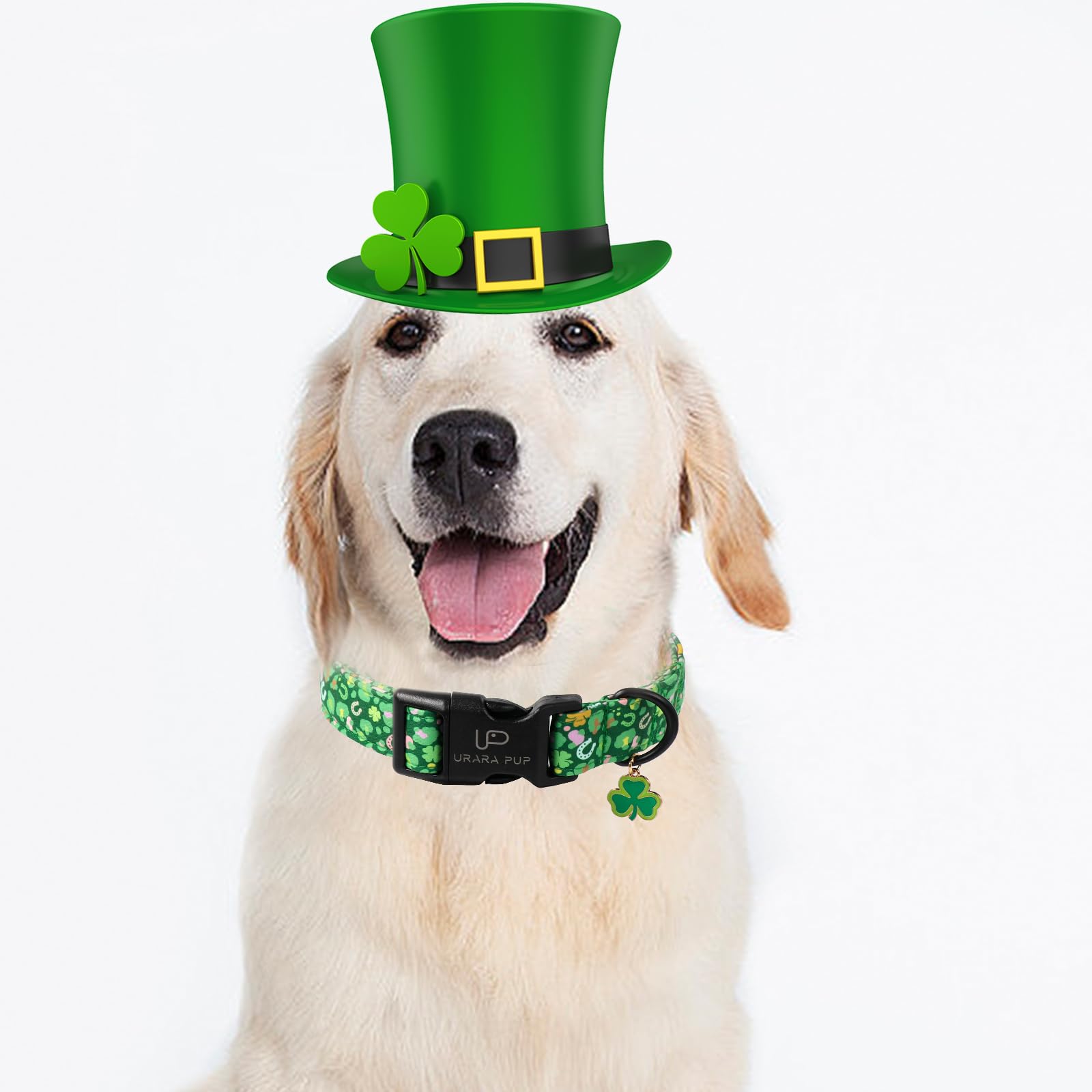 Up Urara Pup St. Patrick'S Dog Collar, Cotton St. Patricks Clover Collar For Puppy Girl Boy Dog Or Cat, Lucky Shamrock Dog Colla