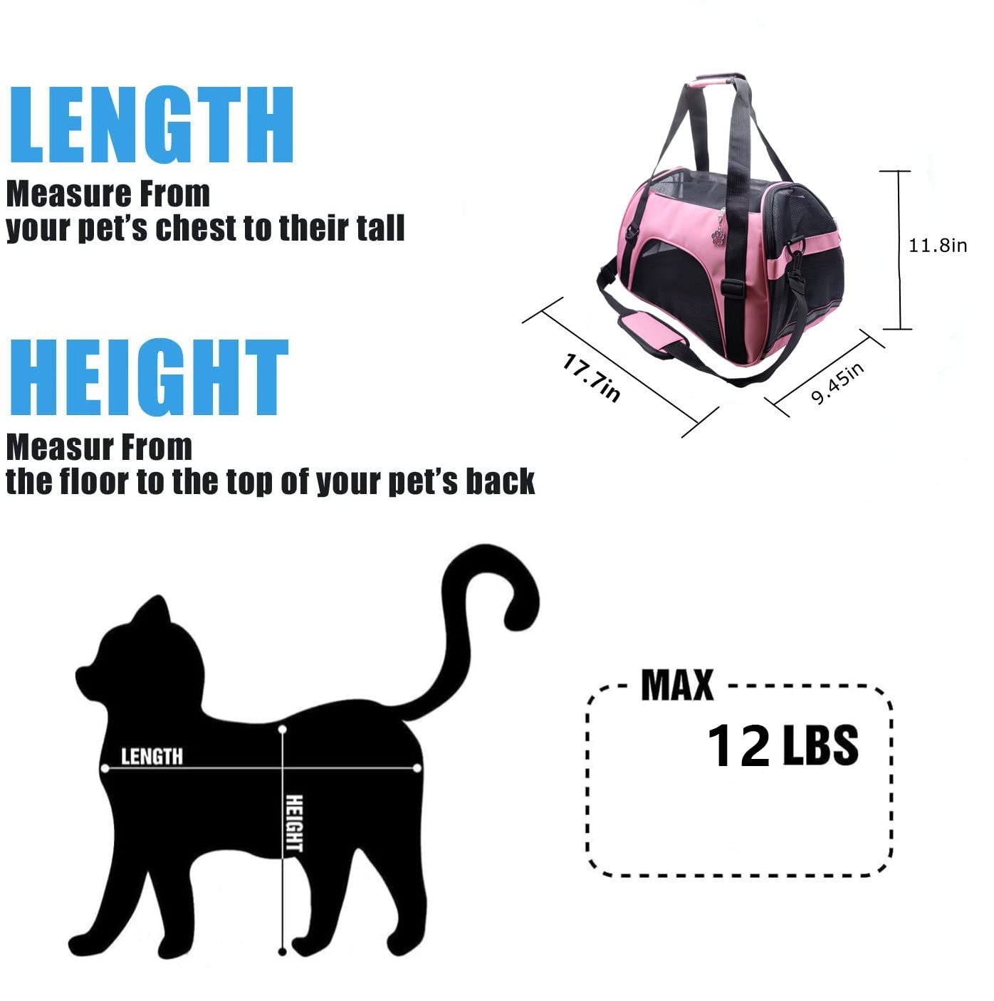 Zanesun Cat Carrier,Soft-Sided Pet Travel Carrier For Cats,Dogs Puppy Comfort Portable Foldable Pet Bag Airline Approved (Medium-Lightpink)