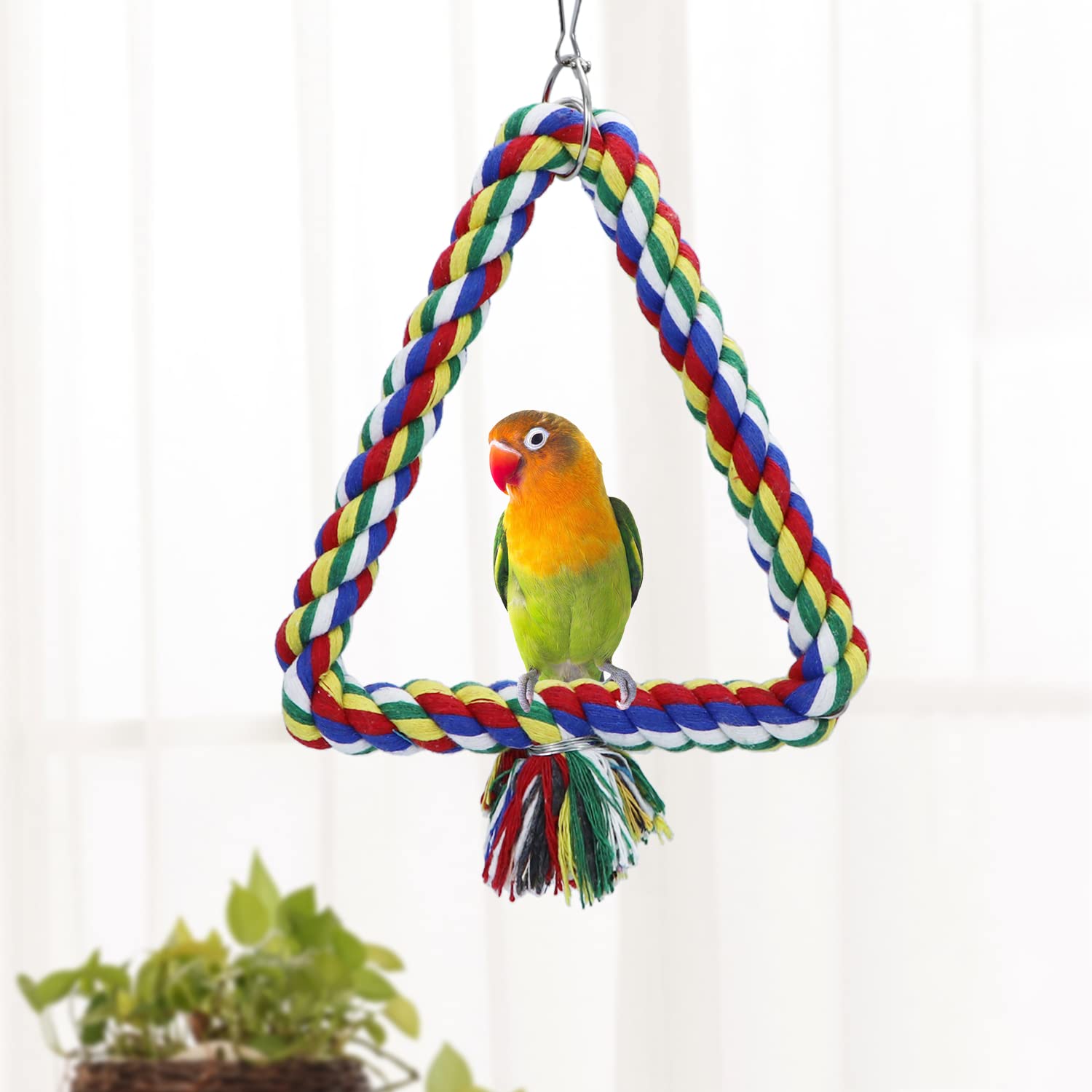 Wontee Bird Triangle Rope Swing Colorful Perch Chewing Toy For Parrots Budgie Parakeet Cockatiel Cockatoo (S)