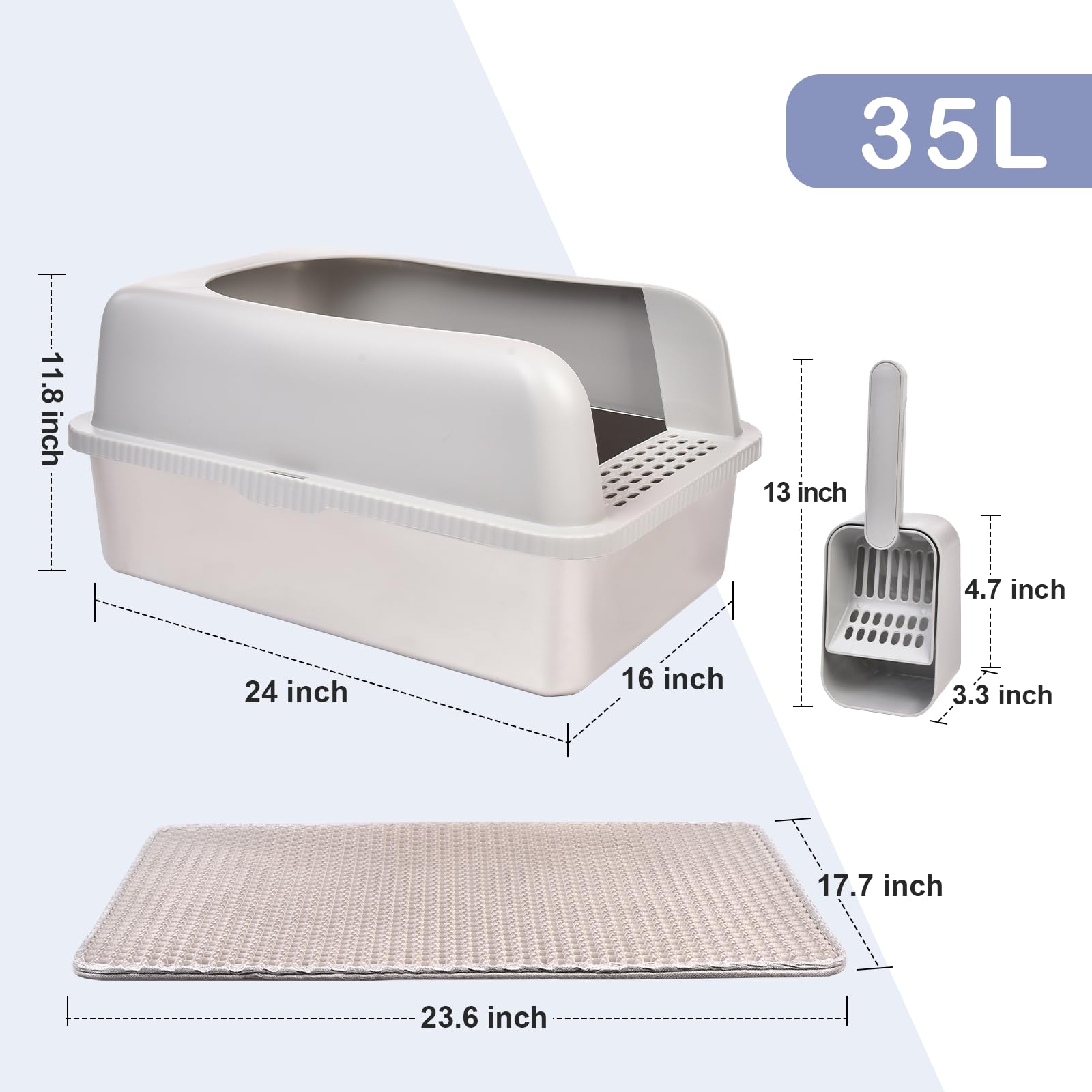 Henkelion 2 Pack Stainless Steel Cat Litter Box With Lid, 24'' L X 16'' W X 11.8'' H, Extra Large Litter Box For Big Cats With H