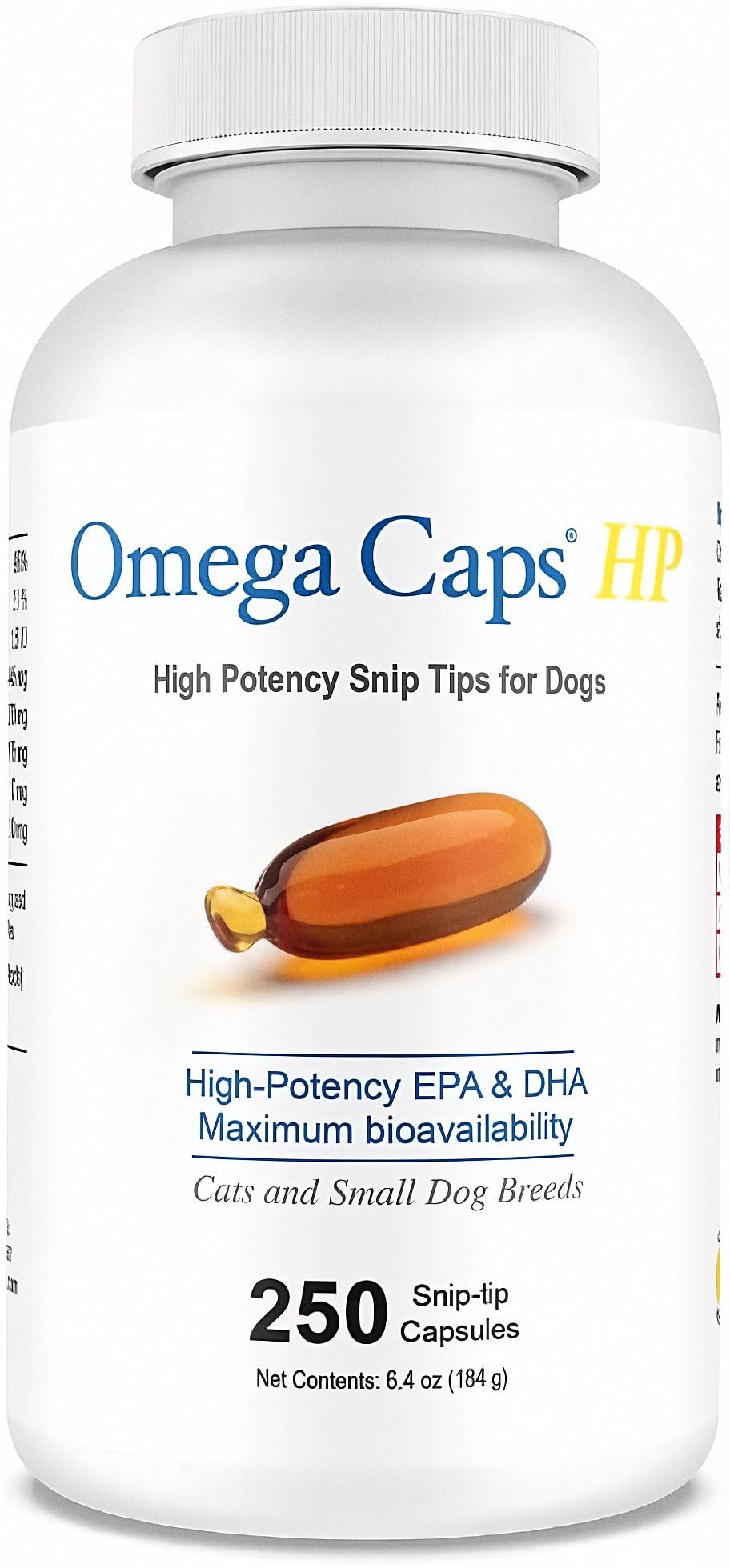 Omega Caps HP Snip Tips for Cats and Small Dogs High Potency EPA and DHA Maximum Bioavailability Fish Oil Supplement Vet Formula