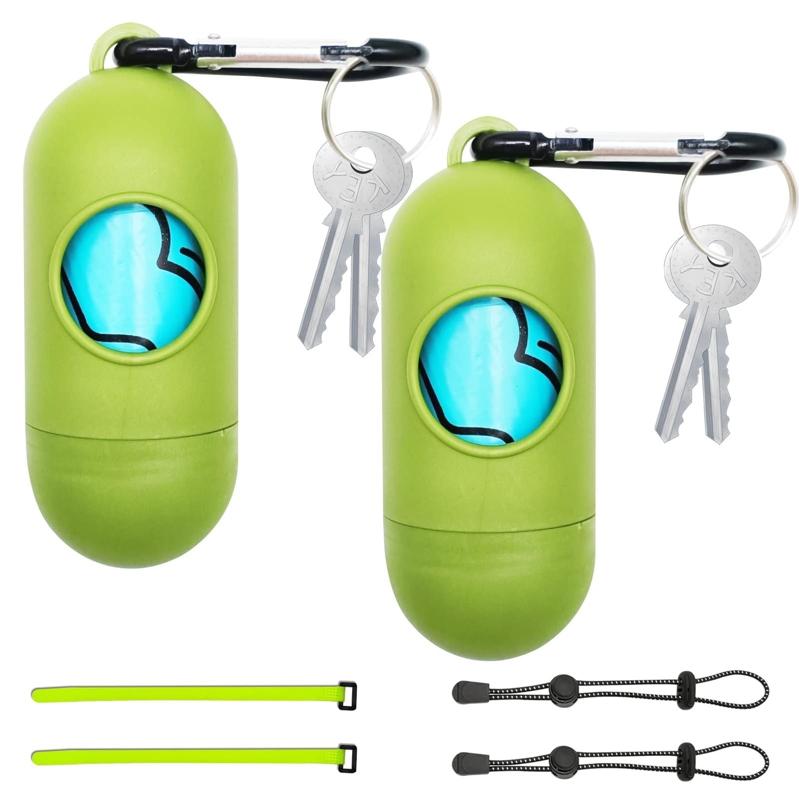 2 Pack Dog Poop Bag Holder With 2 Rolls Of Blue Leak-Proof Dog Waste Bags Poop Bag Dispenser With Leash Clip Key Ring And Adjust