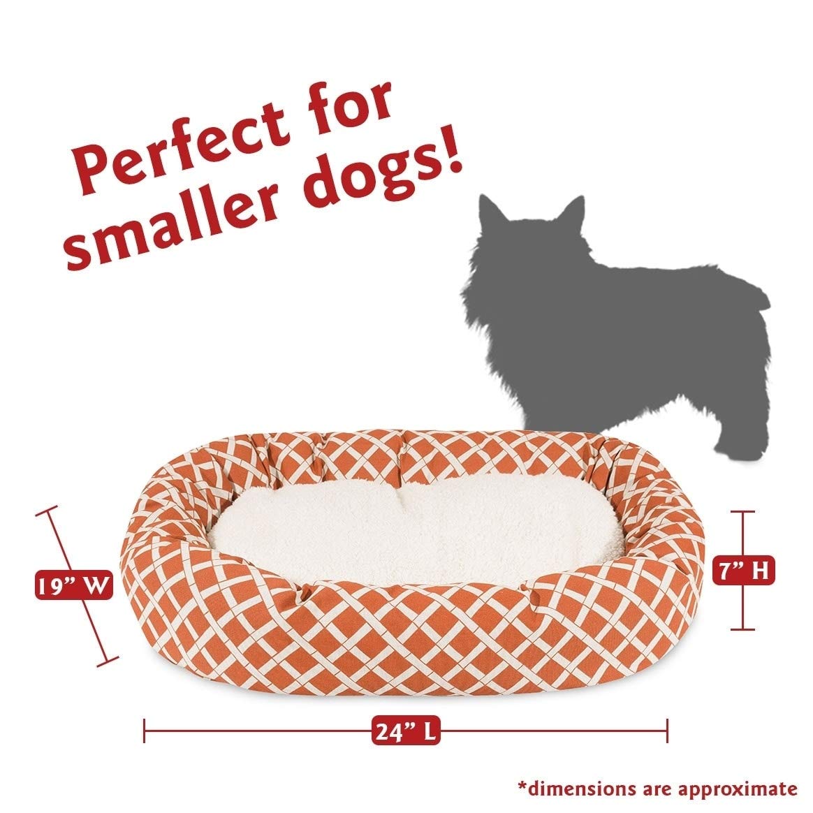 24 Inch Burnt Orange Bamboo Sherpa Bagel Dog Bed