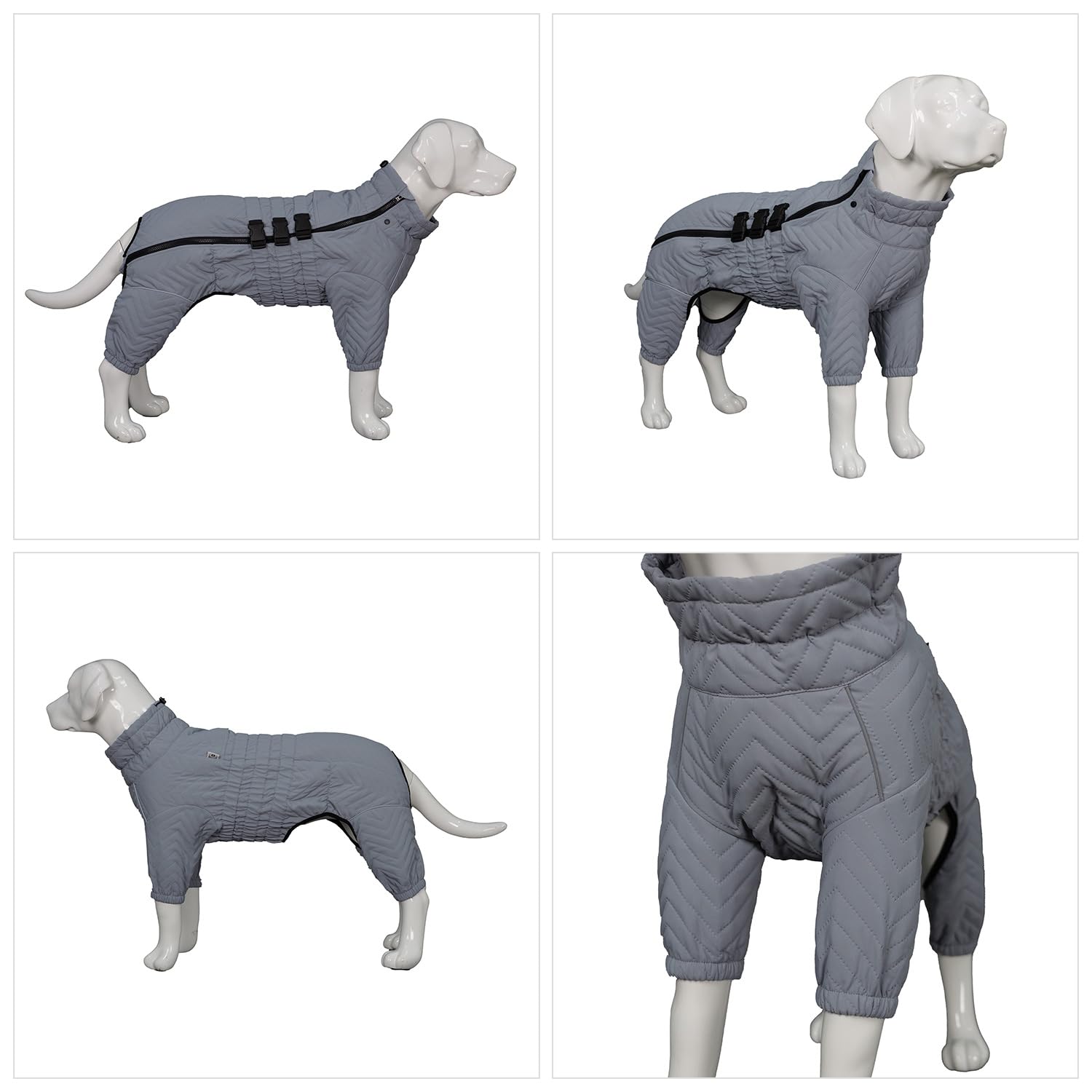 Warm Dog Coat Double Layers Dog Vest, 4 Legs Covered Windproof Waterproof Reflective, Gray Xs - L
