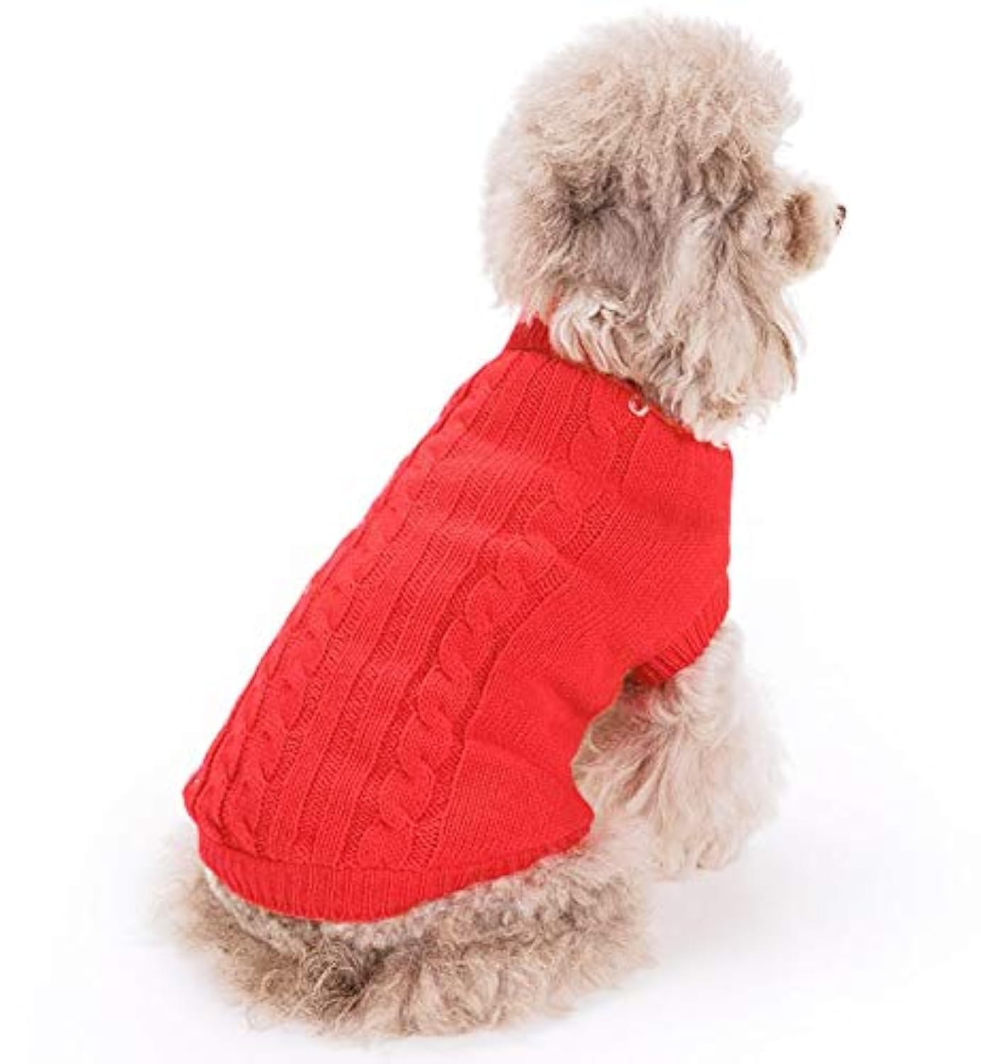 Fami Small Dog Sweaters Knitted Pet Cat Sweater Warm Dog Sweatshirt Dog Winter Clothes Kitten Puppy Sweater(Red, S)