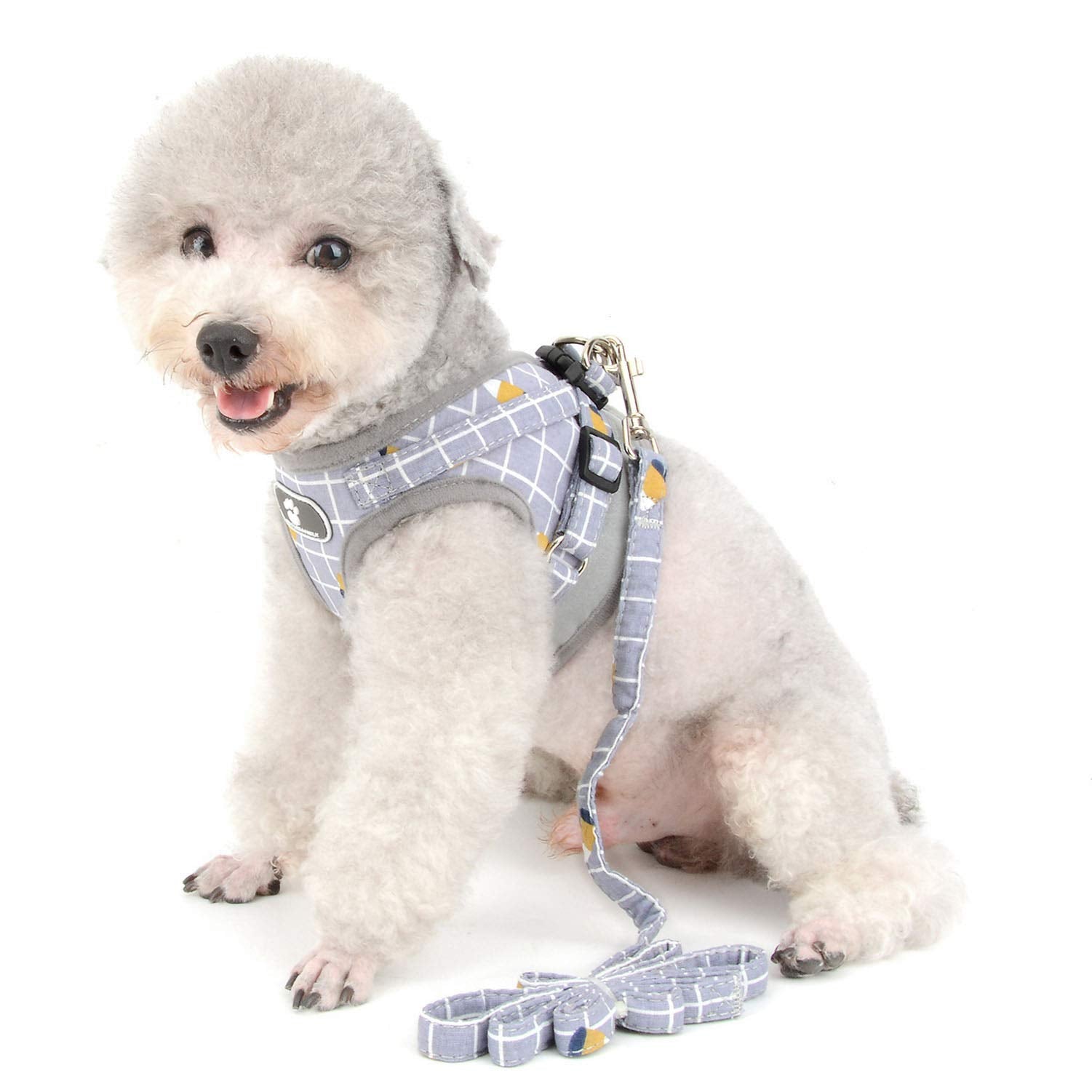 Zunea No Pull Small Dog Harness And Leash Set Adjustable Reflective Step-In Chihuahua Vest Harnesses Mesh Padded Plaid Escape Proof Walking Puppy Jacket For Boy Girl Pet Dogs Cats Gray L