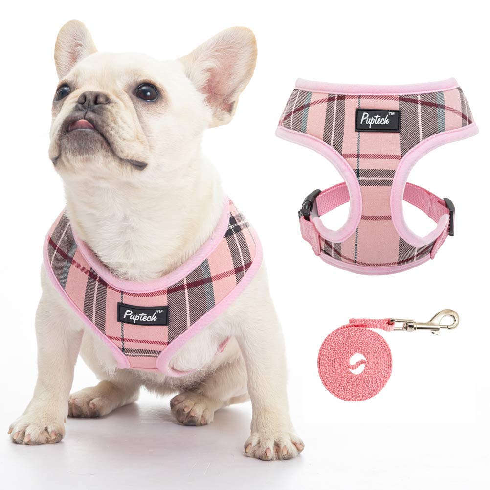 Pupteck Soft Mesh Dog Harness And Leash Set Pet Puppy Cat Comfort Padded Vest No Pull Harnesses, Light Pink, L