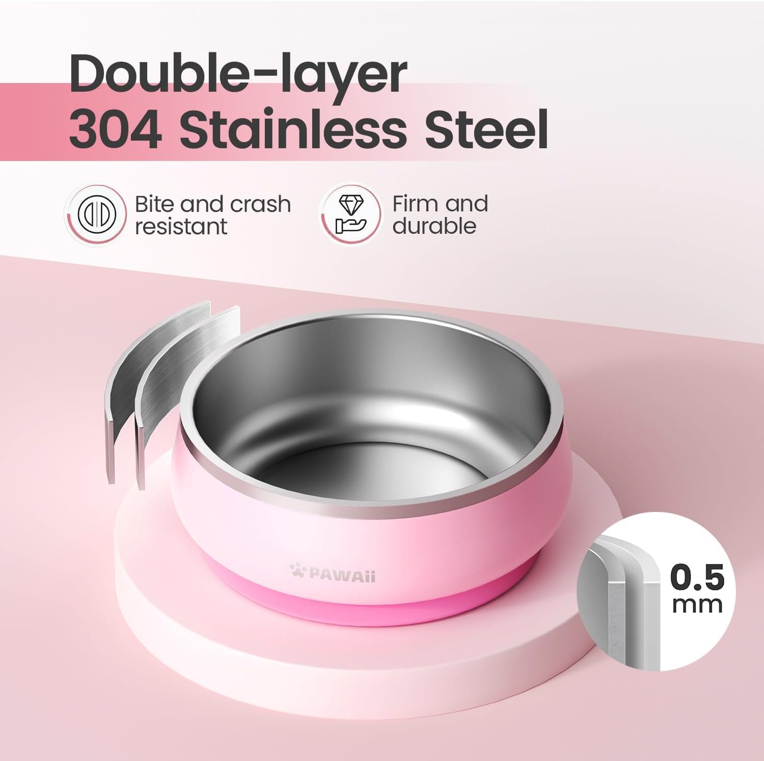 Pawaii Insulated Stainless Steel Dog Bowl With Non-Slip Base & Double Wall Design, Id Tag Included - 68Oz Durable Dishwasher Saf