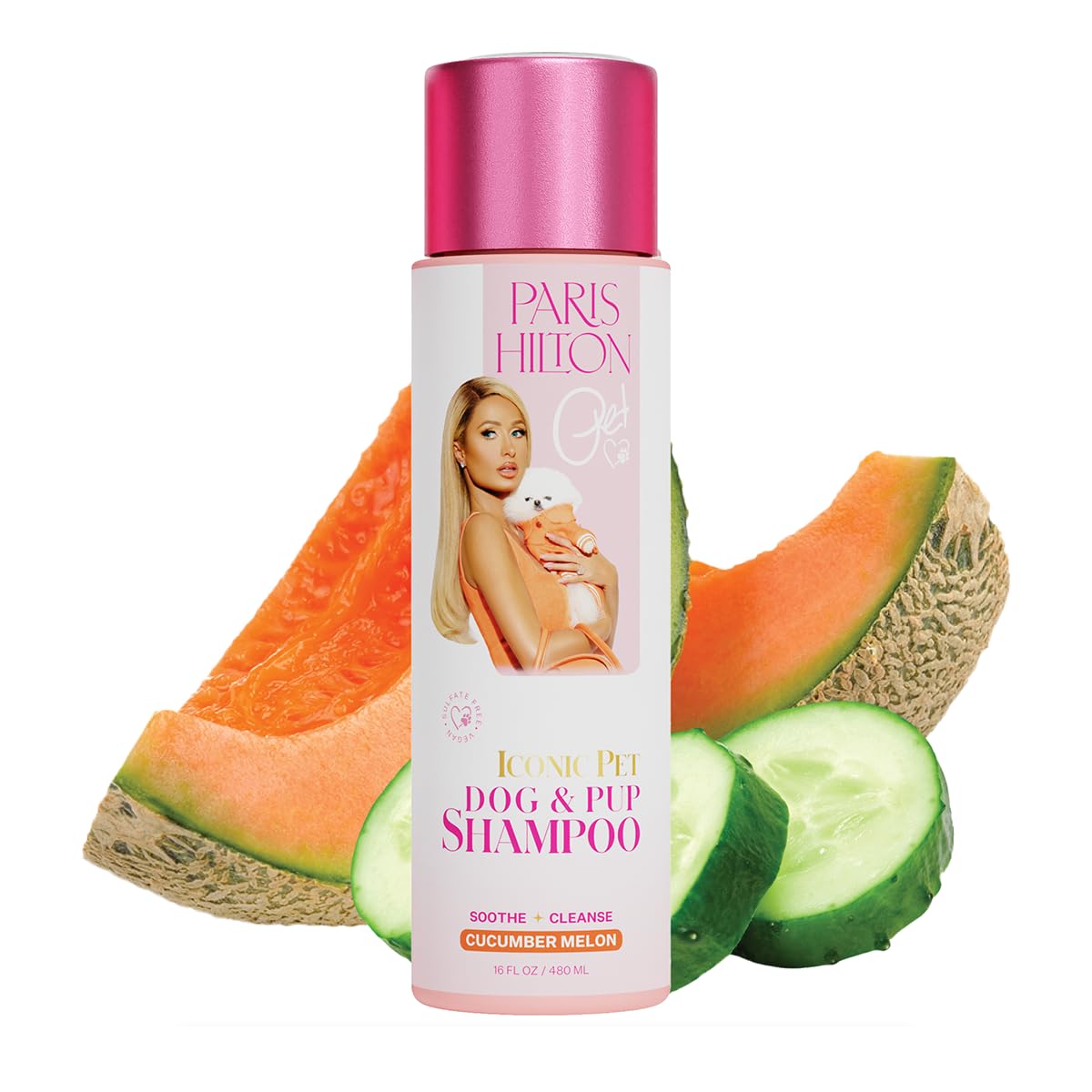 Paris Hilton Dog Shampoo - Crisp Refreshing Cucumber Melon Scent, Sulfate-Free Vegan & Hypoallergenic for All Dog Breeds, with O