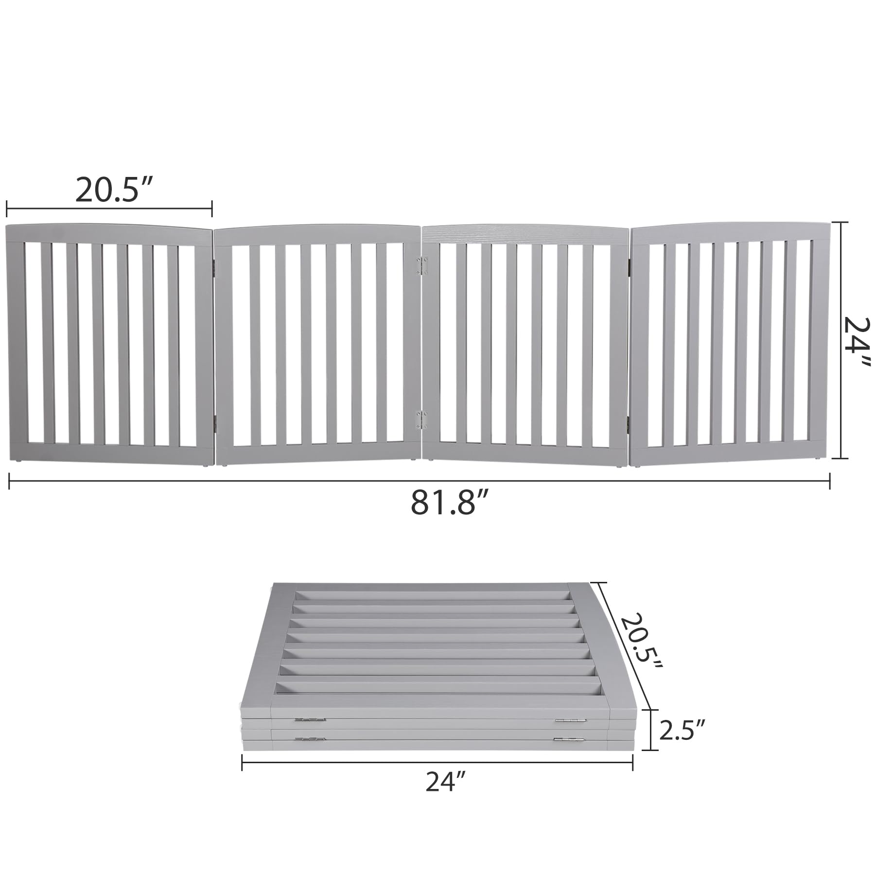 Dog Gate Pet Gate For House, Stairs, Hallways, Doorways 82X24 Inch 4 Panels Foldable Dog Fence For Indoor Extra Wide Wooden