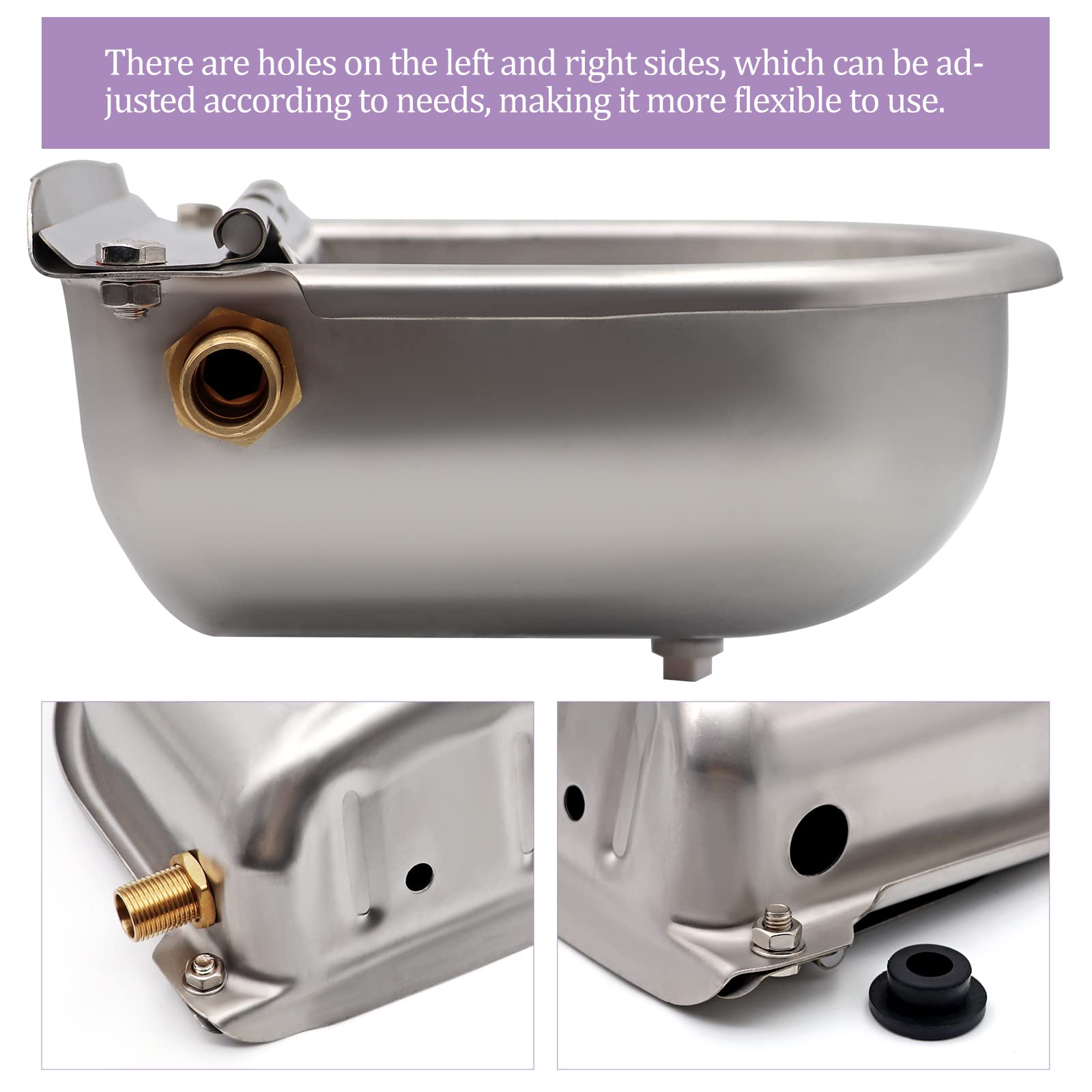 Automatic Waterer Bowl With Brass Float Valve And Drain Plug Stainless Steel Livestock Water Trough Bowl For Dog Cattle Pig Goat Sheep