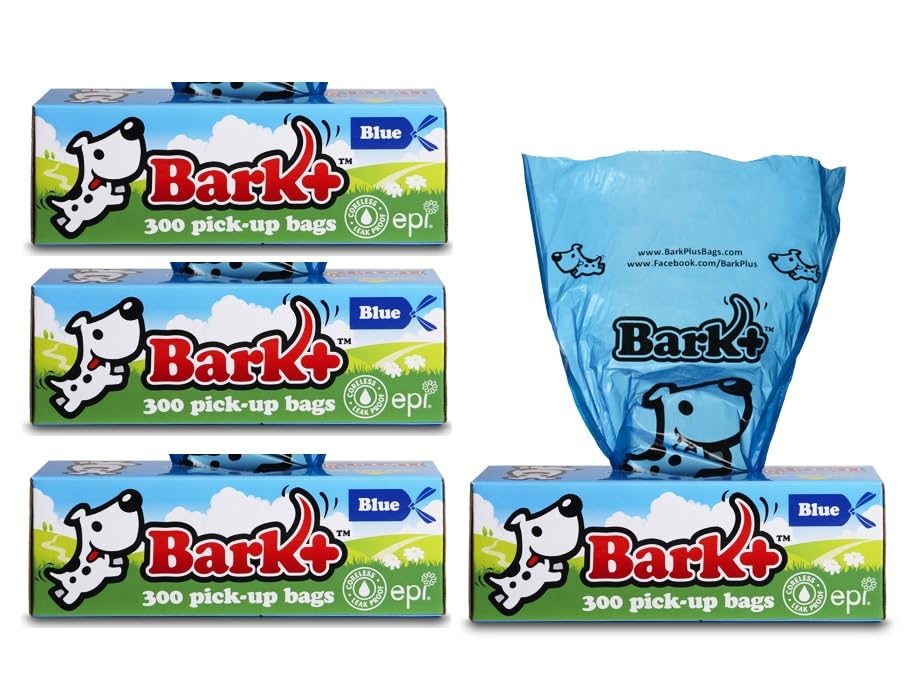 1200 Bark+ Dog Bags Poop Bag, 4 Pack, Blue Color, Large Size 8''X13'', Park Waste Station Refill Rolls, Hoa Pet Puppy Stands