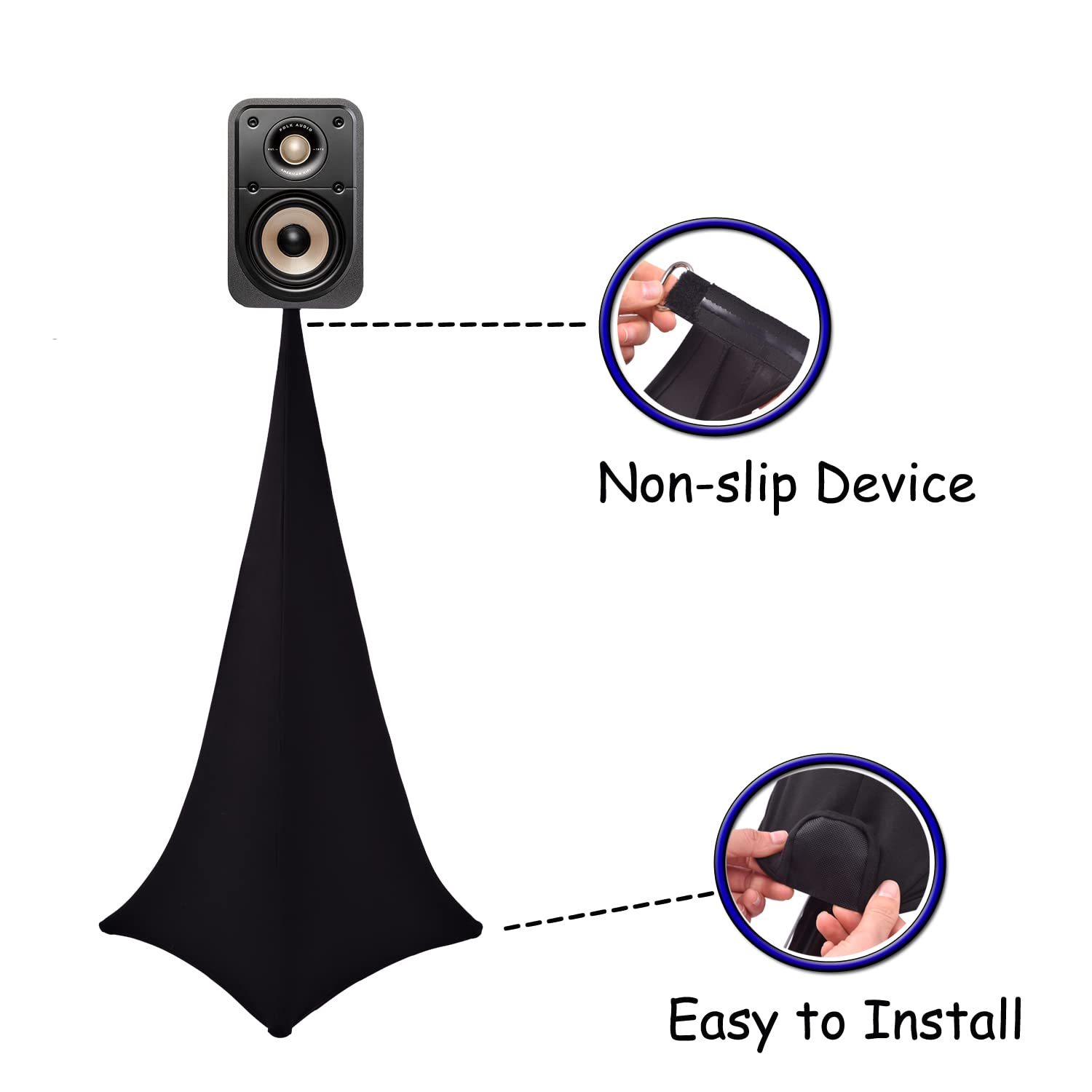 Speaker Stand cover Tripod Stand Skirt, DJ Speaker Stand Tripod cover Scrim 360 Degree coverage(Black-Two Pack)