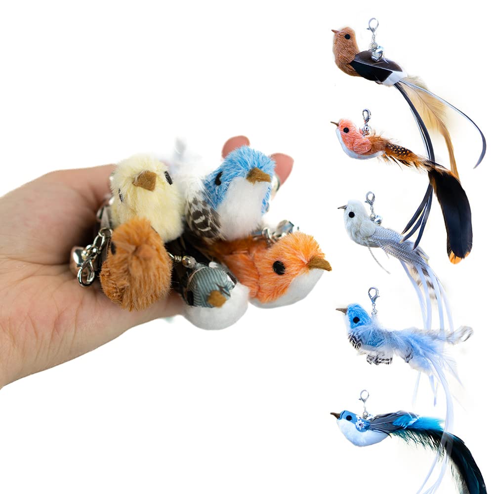 Leo'S Paw Interactive Bird Simulation Cat Toy Set Realistic & Colorful With Feathers & Bells On Wand Stimulating Real-Life Flyin