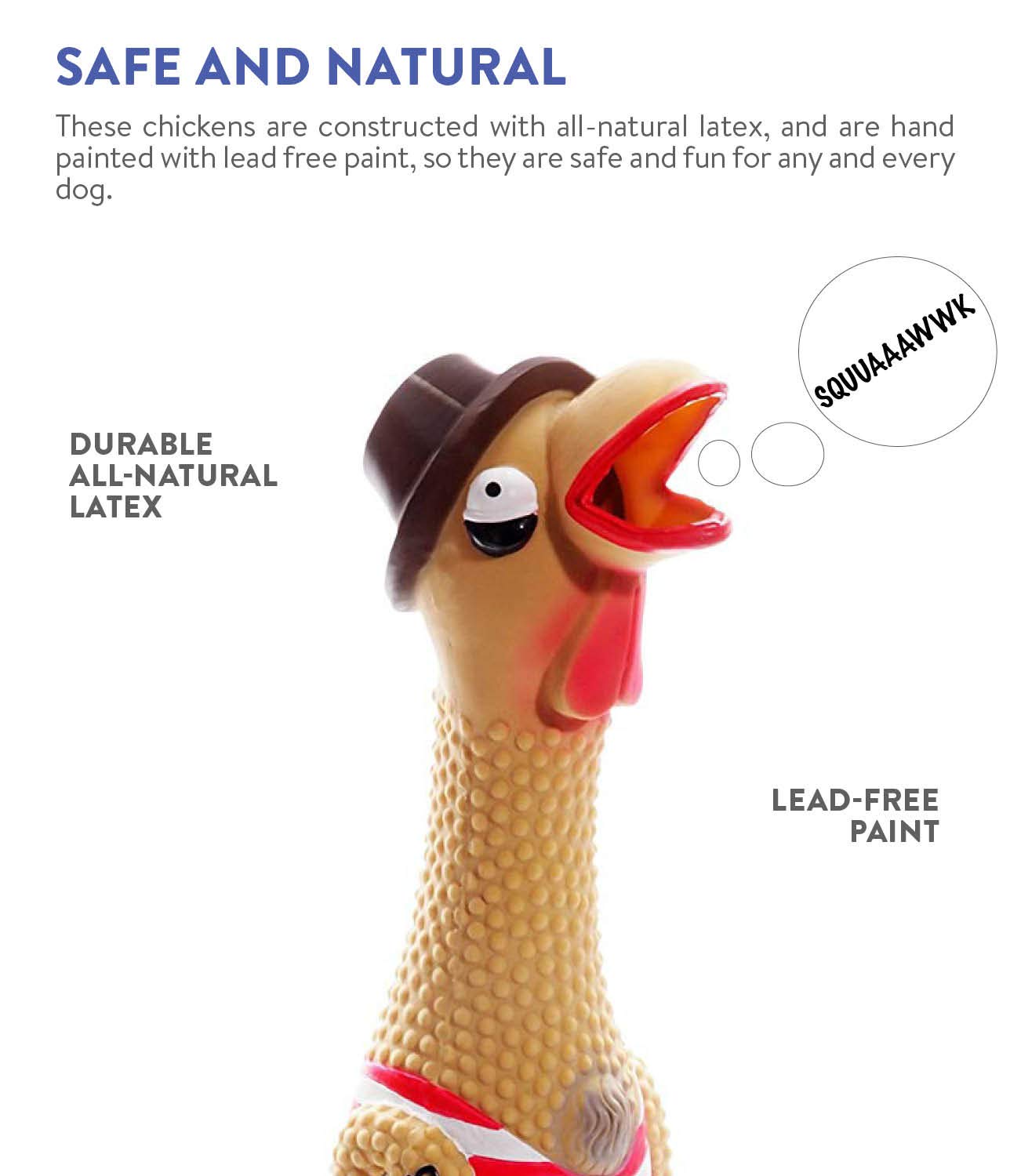 Outward Hound Squawkers Grandpa Gimpy Latex Rubber Chicken Interactive Dog Toy, Large