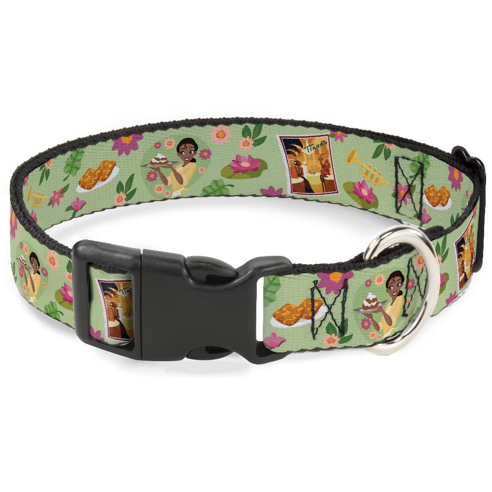 Disney Pet Collar, Dog Collar Plastic Buckle, The Princess And The Frog Tianas Place Collage Greens Pinks, 16 To 23 Inches 1.5 I