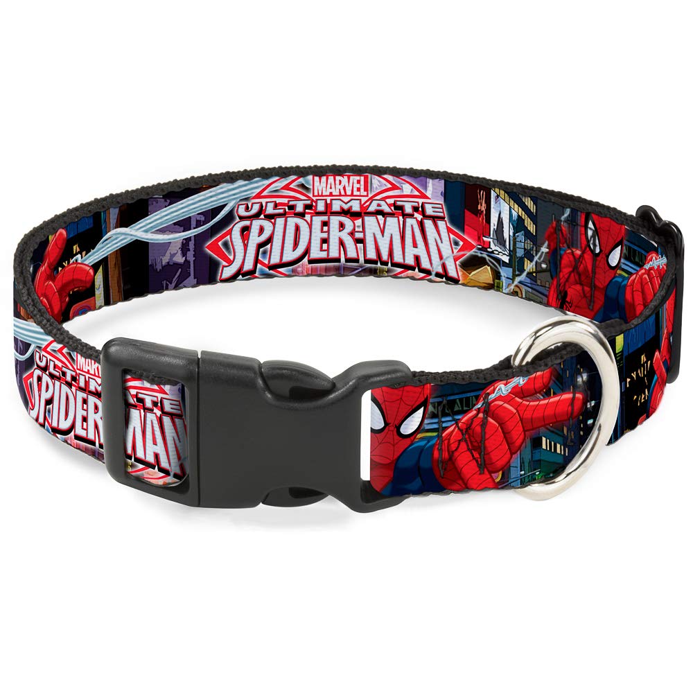 Dog Collar Plastic Clip The Ultimate Spider Man Swinging City Poses 16 to 23 Inches 1.5 Inch Wide