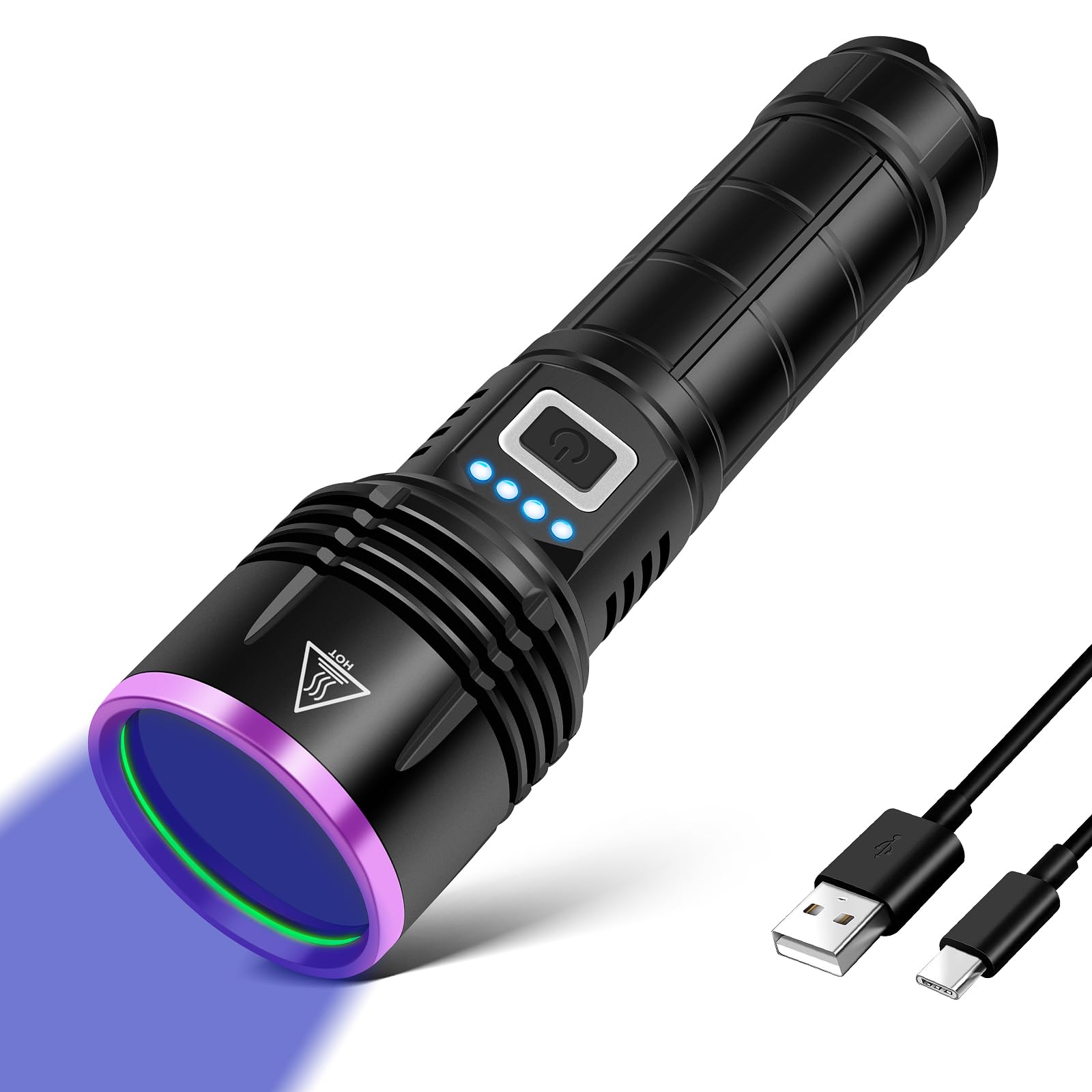 Uv Flashlight 20W, 5000 Mah High Power 365Nm Uv Light, Led Usb Rechargeable Black Light Flashlight For Pet Urine Detection, Resi
