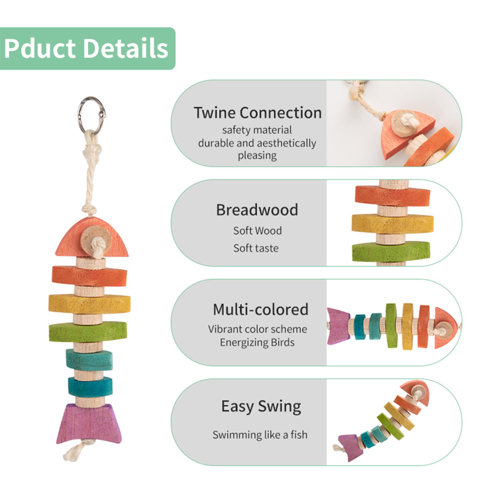 Yooso Wing Bird Toys & Bird Perch, Bird Wooden Block Chewing Toy Parrot Foraging & Puzzle Toys Bird Cage Accessories For Conures