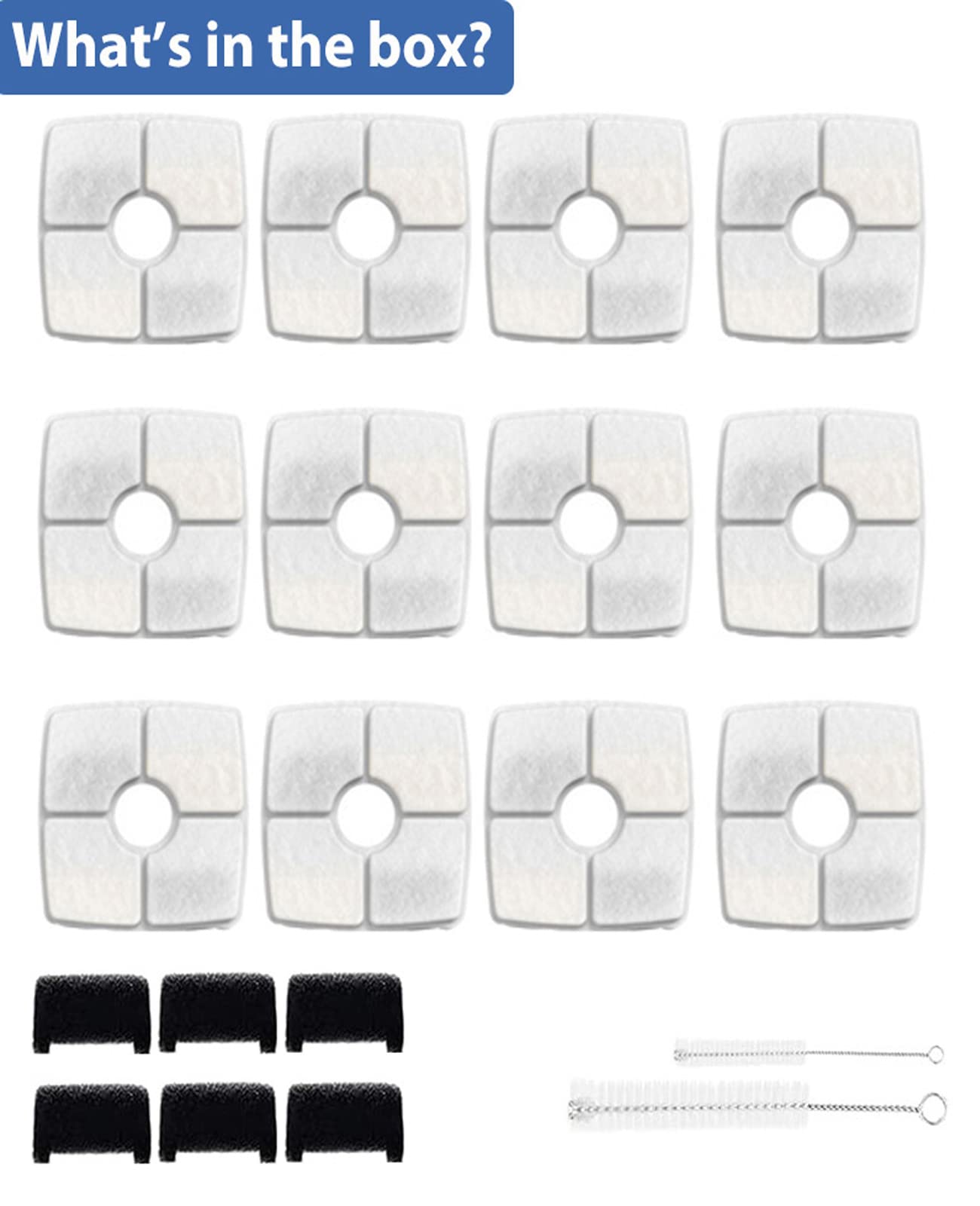 Aroundu Cat Fountain Filter Replacement Set 20 Pcs, Compatible With 84Oz/2.5L Veken And Identical Square Fountain,12 Filter 6 Sponge 2 Brush Included