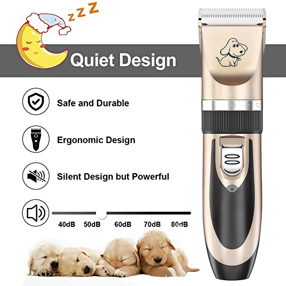 Maxshop Dog Grooming Kit, Low Noise Rechargeable Dogs Shaver Clippers Electric Quiet Dog Hair Trimmer For Dogs And Cats With Comb Guides Scissors Nail Kits (Gold Black)