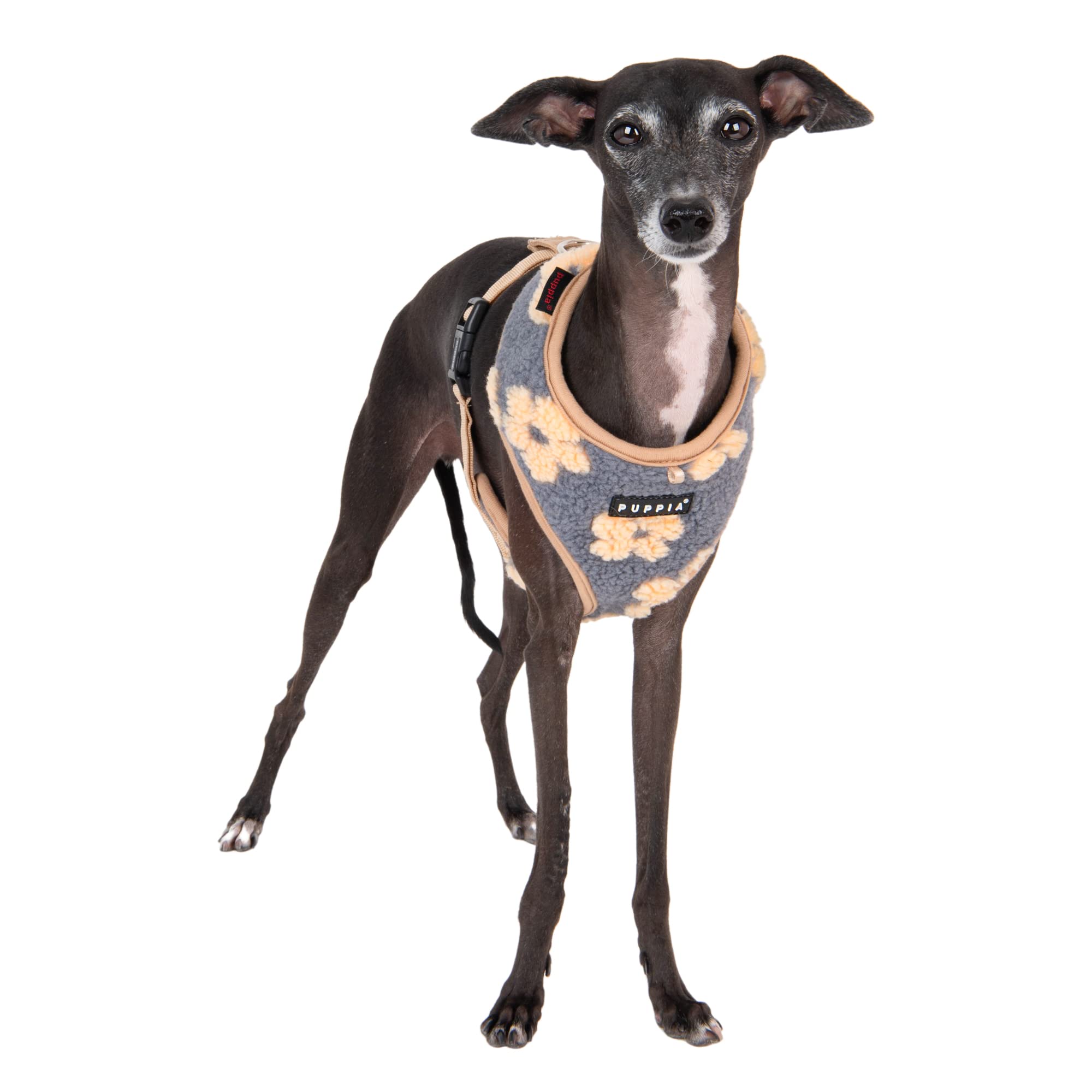 Puppia Ren Dog Harness Over-The-Head Warm Winter Flower Pattern Adjustable Chest For Small And Medium Dog, Beige, Medium