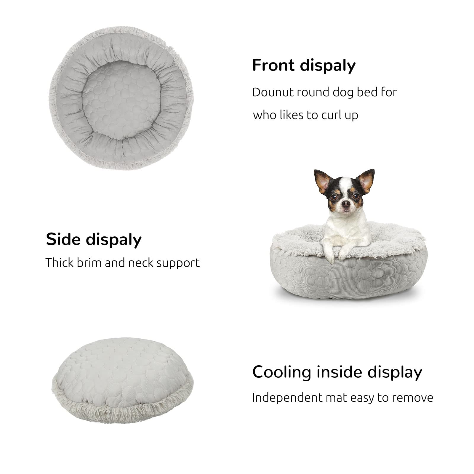 Hachikitty Dog Donut Round Calming Bed, Fluffy Dog Bed For Medium Large Dogs, Cooling Warming Soft Dog Cushion Bed, Double Sided Available Dog Bed With Warm & Cool Sides(30'X30'X9', Grey)