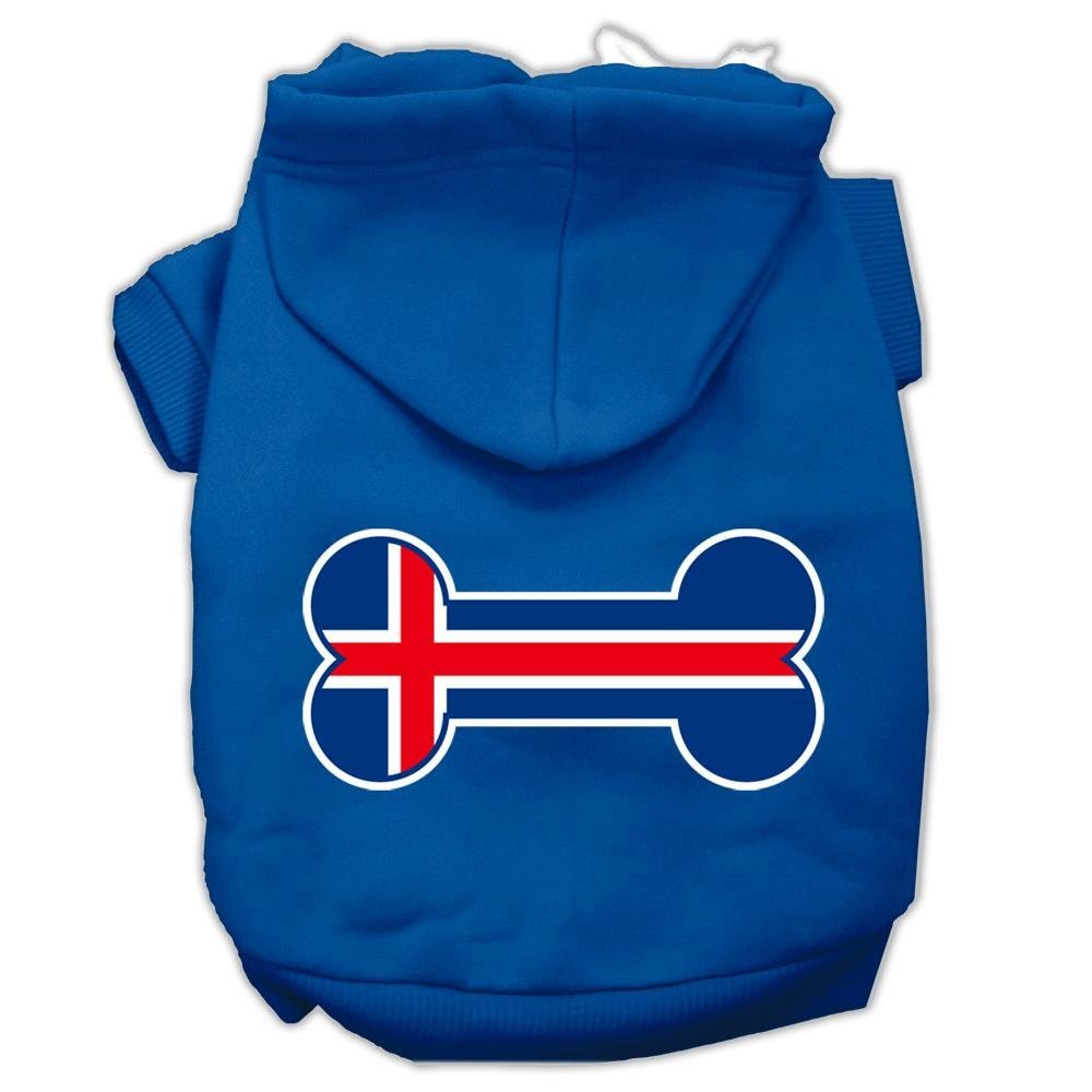 Pet, Dog & Cat Hoodie Screen Printed, 'Bone Shaped Iceland Flag' Blue Xl