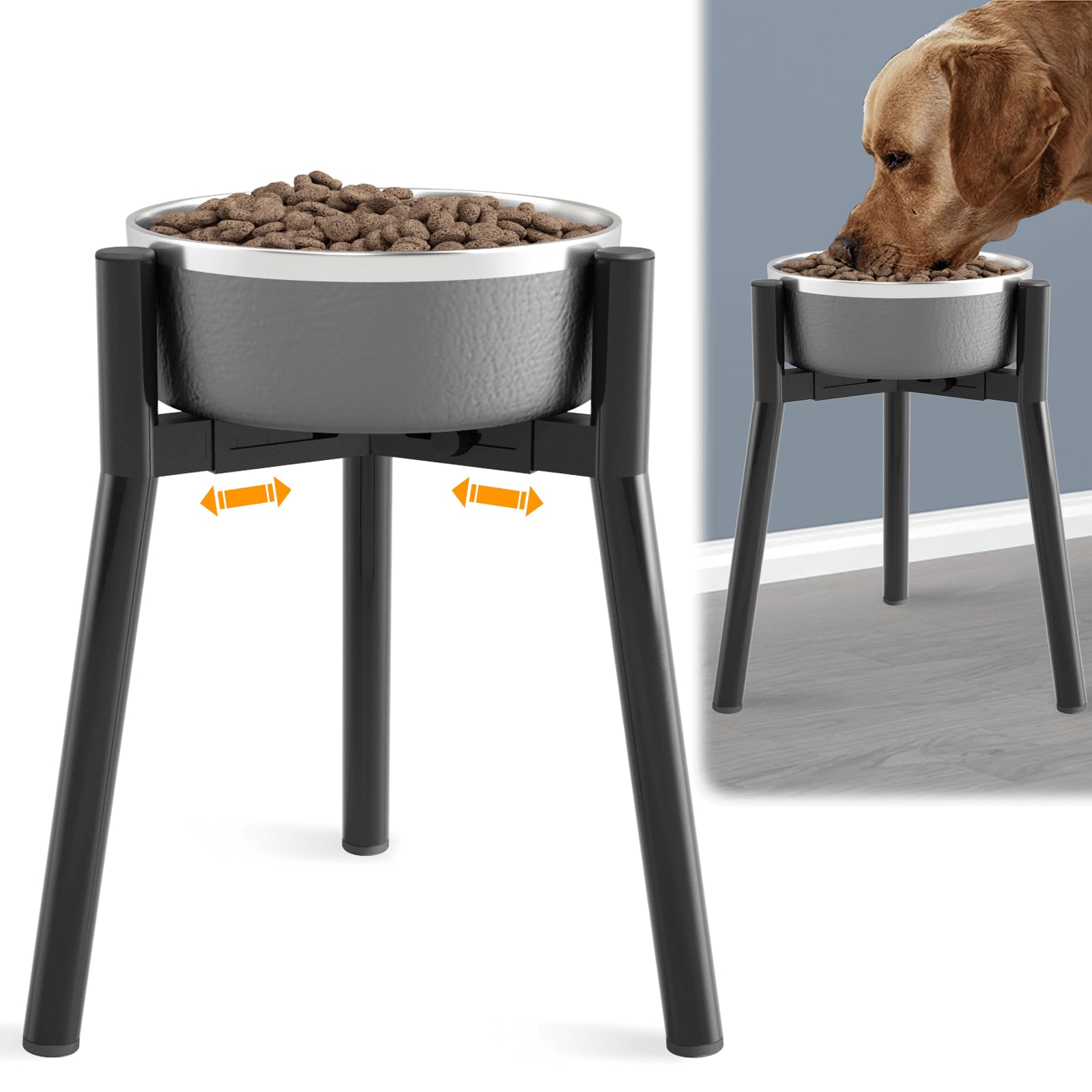 SHAINFUN Adjustable Metal Raised Bowl Stand for Large Dogs - Compatible with 7 to 10.6 Bowls - Single Tall Elevated Dog Food Sta