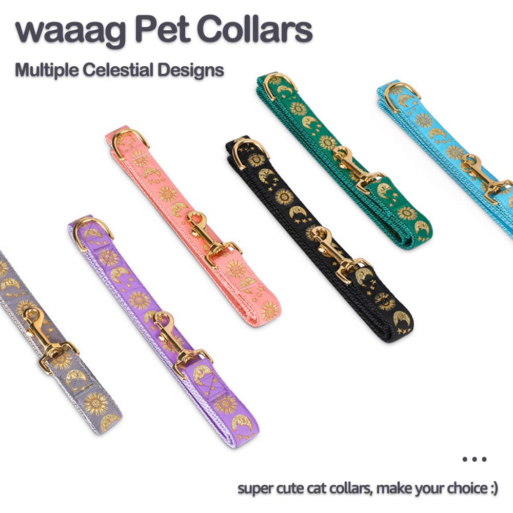 Waaag Pet, Moons Stars Suns Dog Collar Cat Collar, Multiple Designs Crescent Celestial Dog Cat Collar Leash Harness Medium (Pack