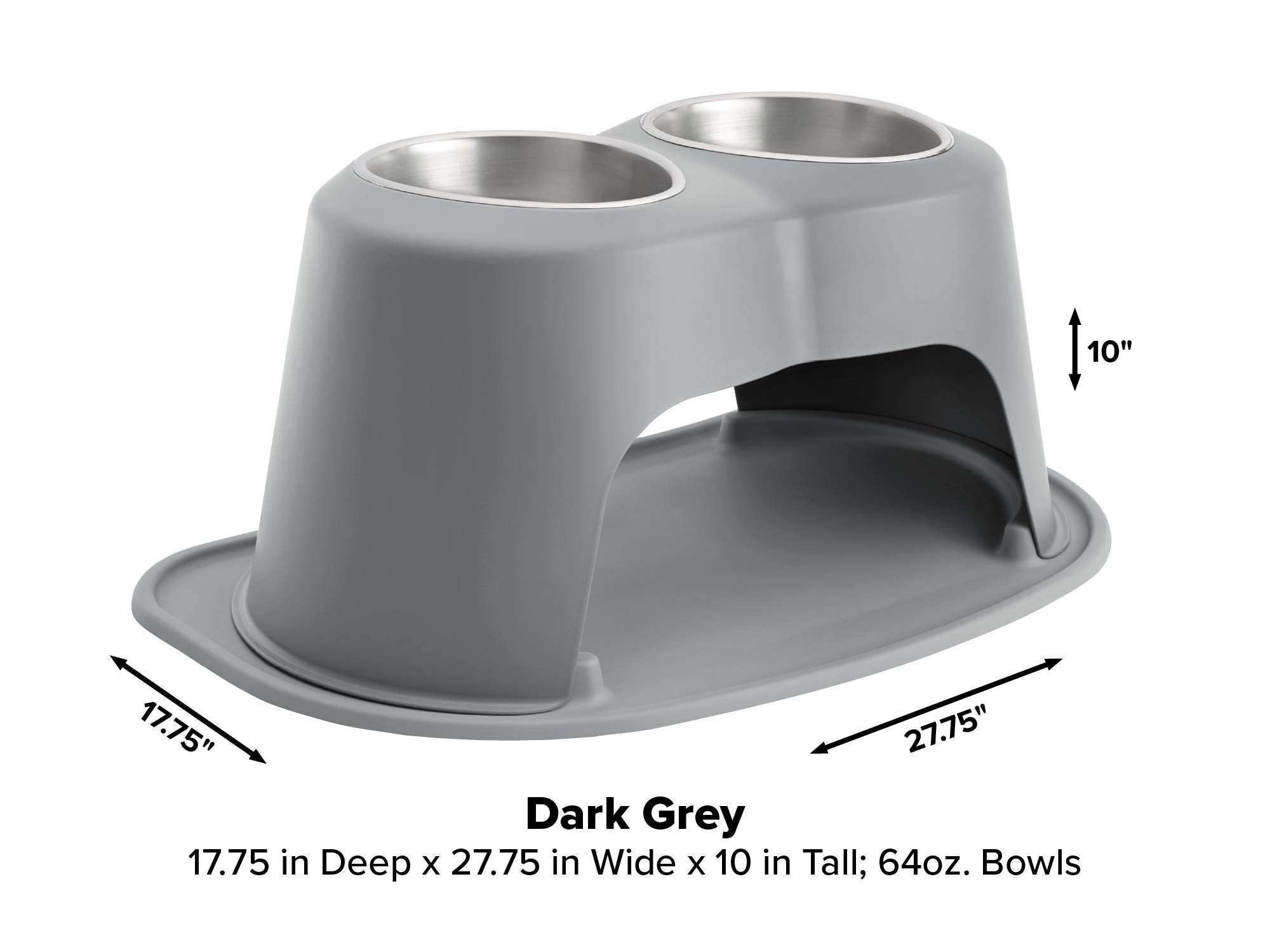 Weathertech Double High Pet Feeding System - Elevated Dog/Cat Bowls - 10 Inch High Dark Grey (Dhc6410Dgdg)