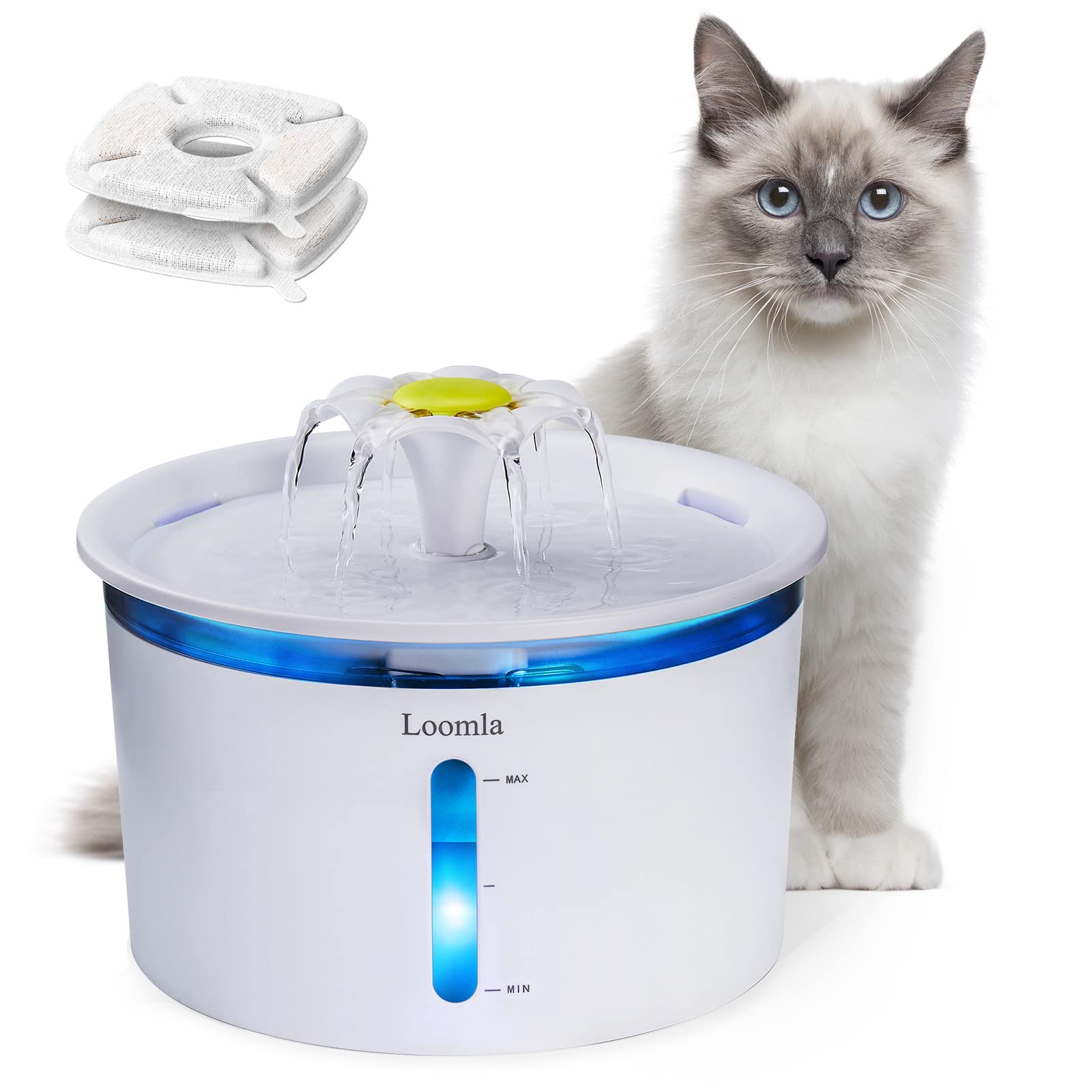 Loomla Cat Water Fountain, 85Oz/2.5L Pet Water Fountain Indoor, Automatic Dog Water Dispenser With Switchable Led Lights, 2 Replacement Filters For Cats, Dogs, Pets (White)