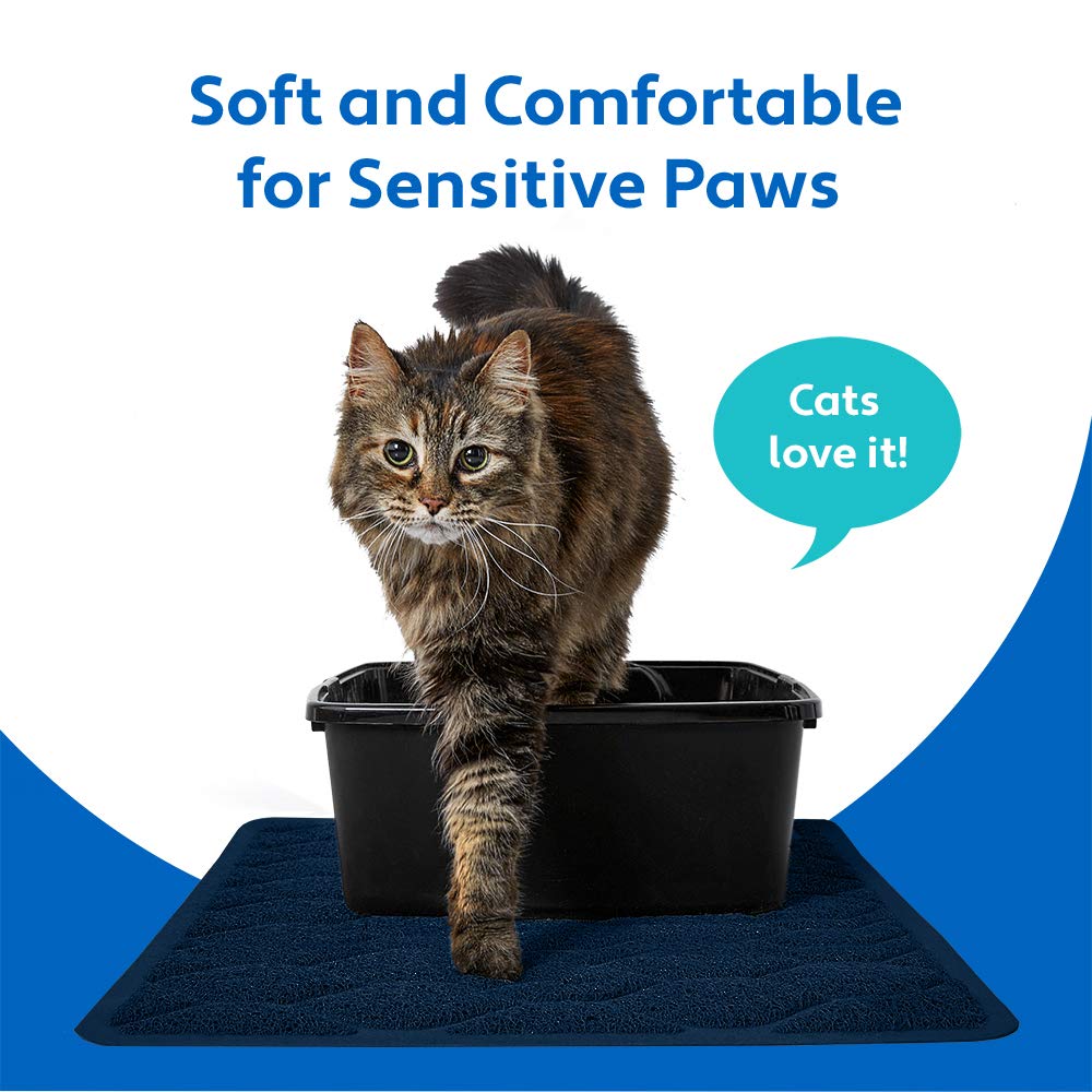 Mighty Monkey Waterproof Bpa Free Cat Litter Box Trapping Mat, Easy Clean Floors, Textured Baking, Soft On Sensitive Kitty Paws, Cats Accessories, Less Waste, Stays In Place, 35X23, Navy