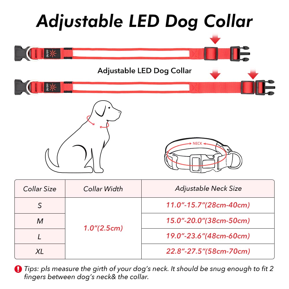 Bseen Light Up Dog Collars - Reflective Led Dog Collar, Adjustable Lighted Dog Collar, Rechargeable Glow Collars For Dogs, Flashing Dog Lights For Night Walking (Ruby Red, X-Large)