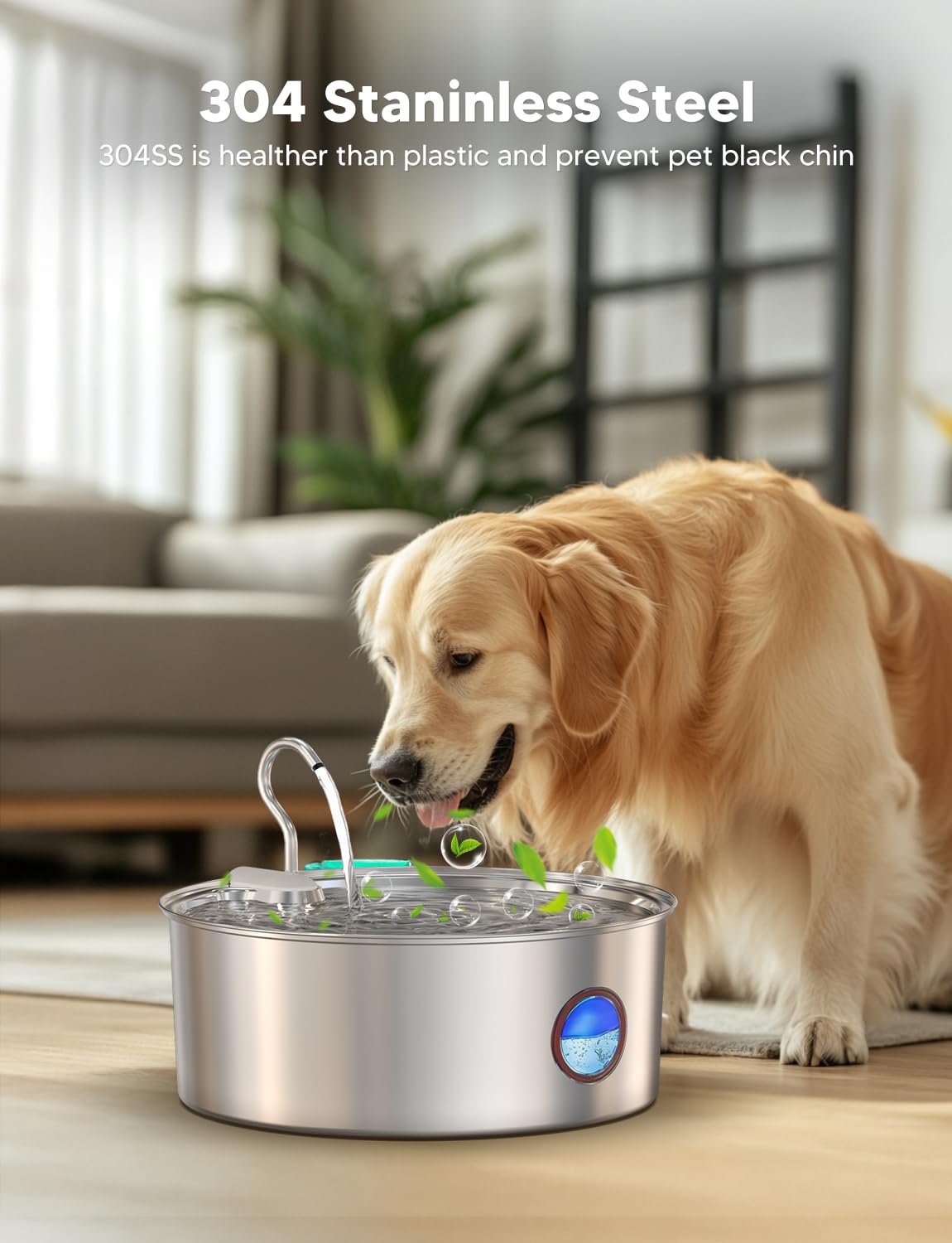 Subteenmate Dog Water Fountain For Large Dogs- 270Oz/8L Stainless Steel Dog Water Bowl Dispenser Automatic Pet Water Fountain Wi